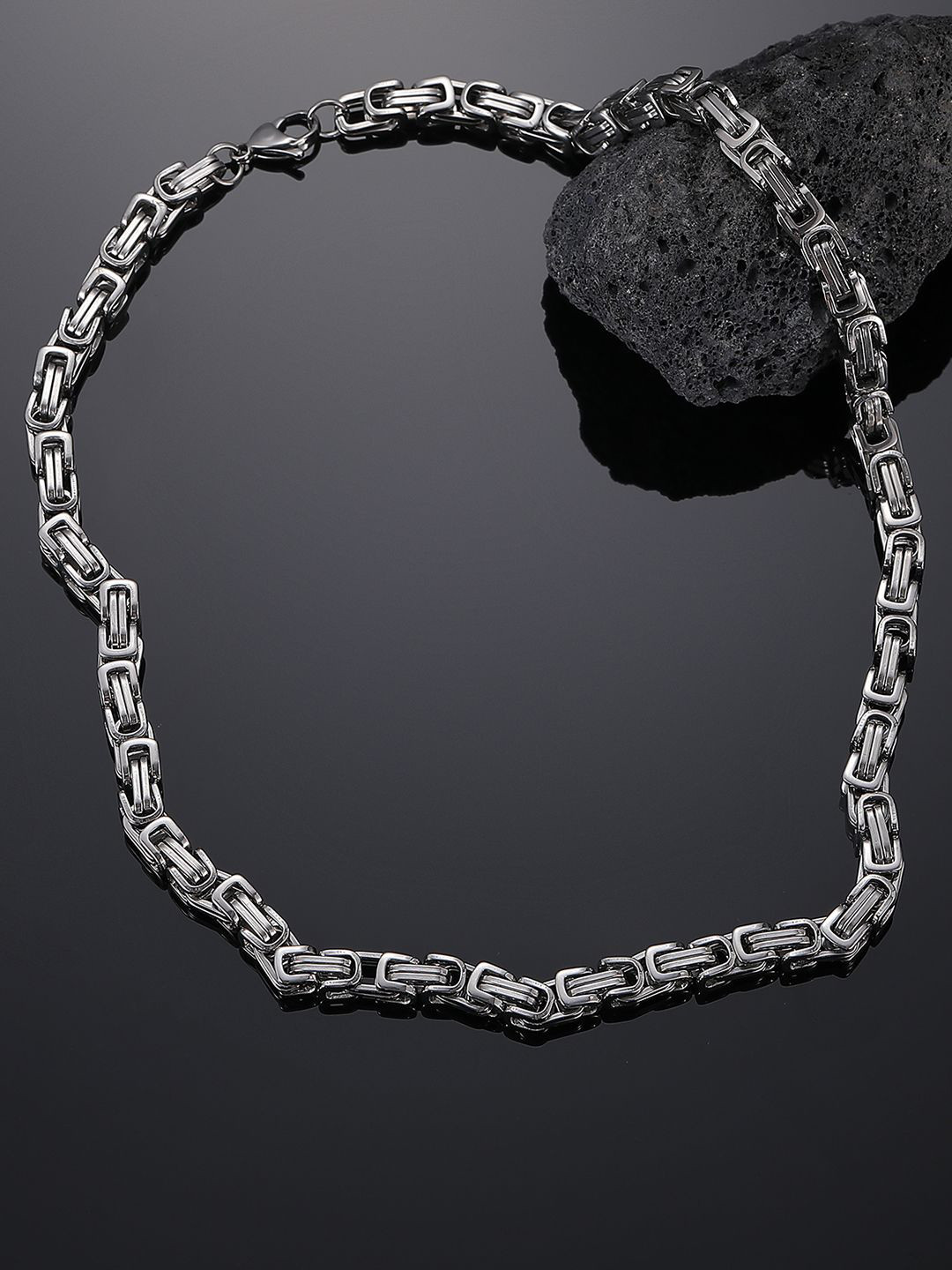 Peora Men Silver-Plated Stainless Steel Fancy Anchor Chain