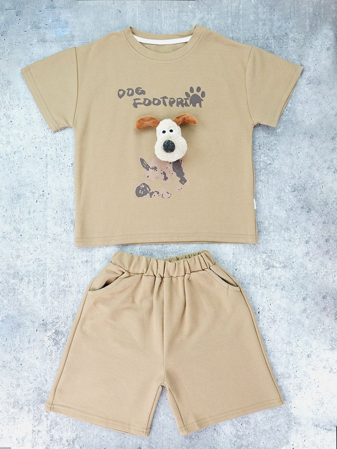 Little Surprise Box LLP Kids Brown Doggy Paw 2Pcs T Shirt & Shorts Clothing Set