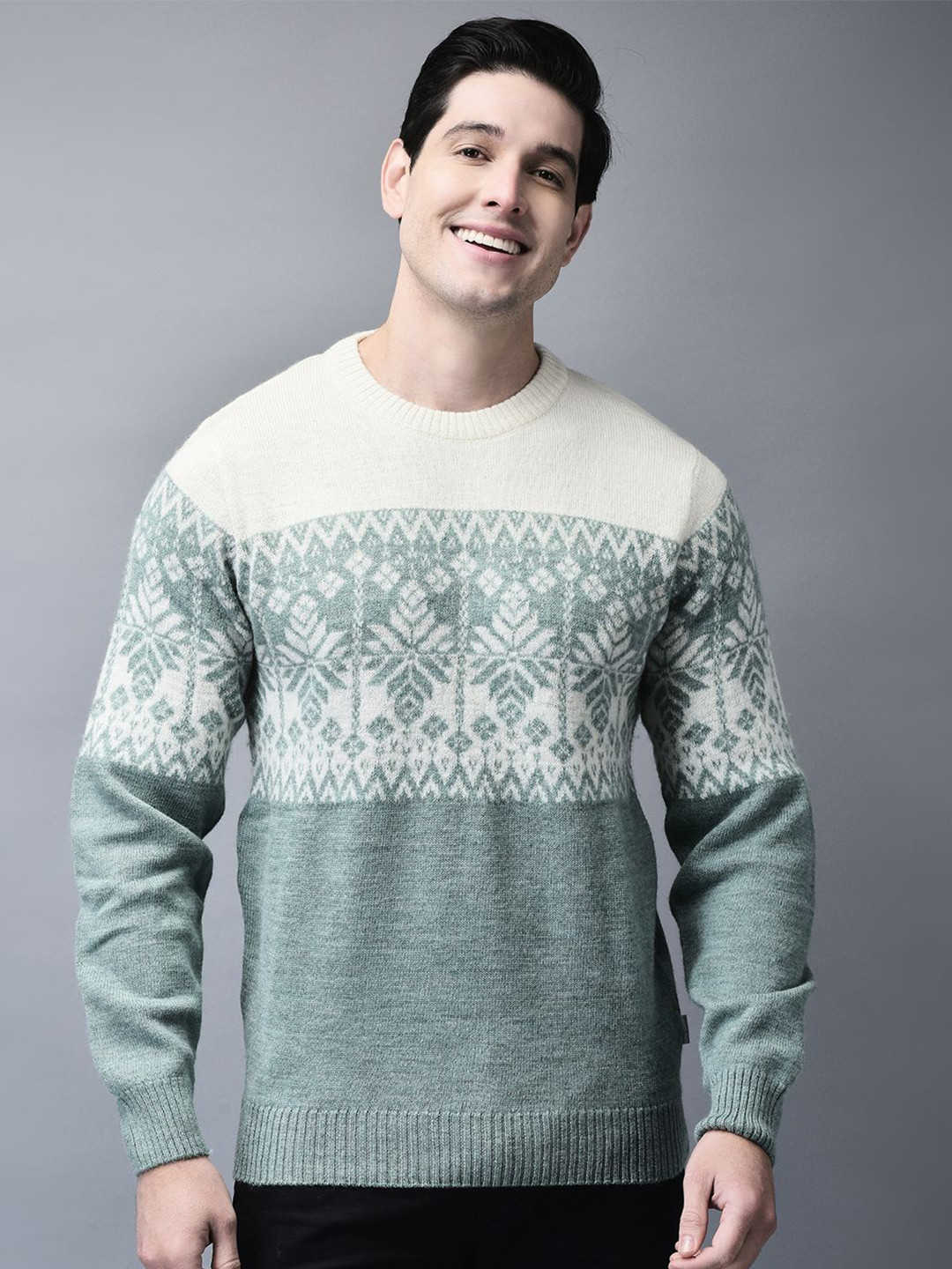 Woodland Men Woollen Self Design Longline Pullover