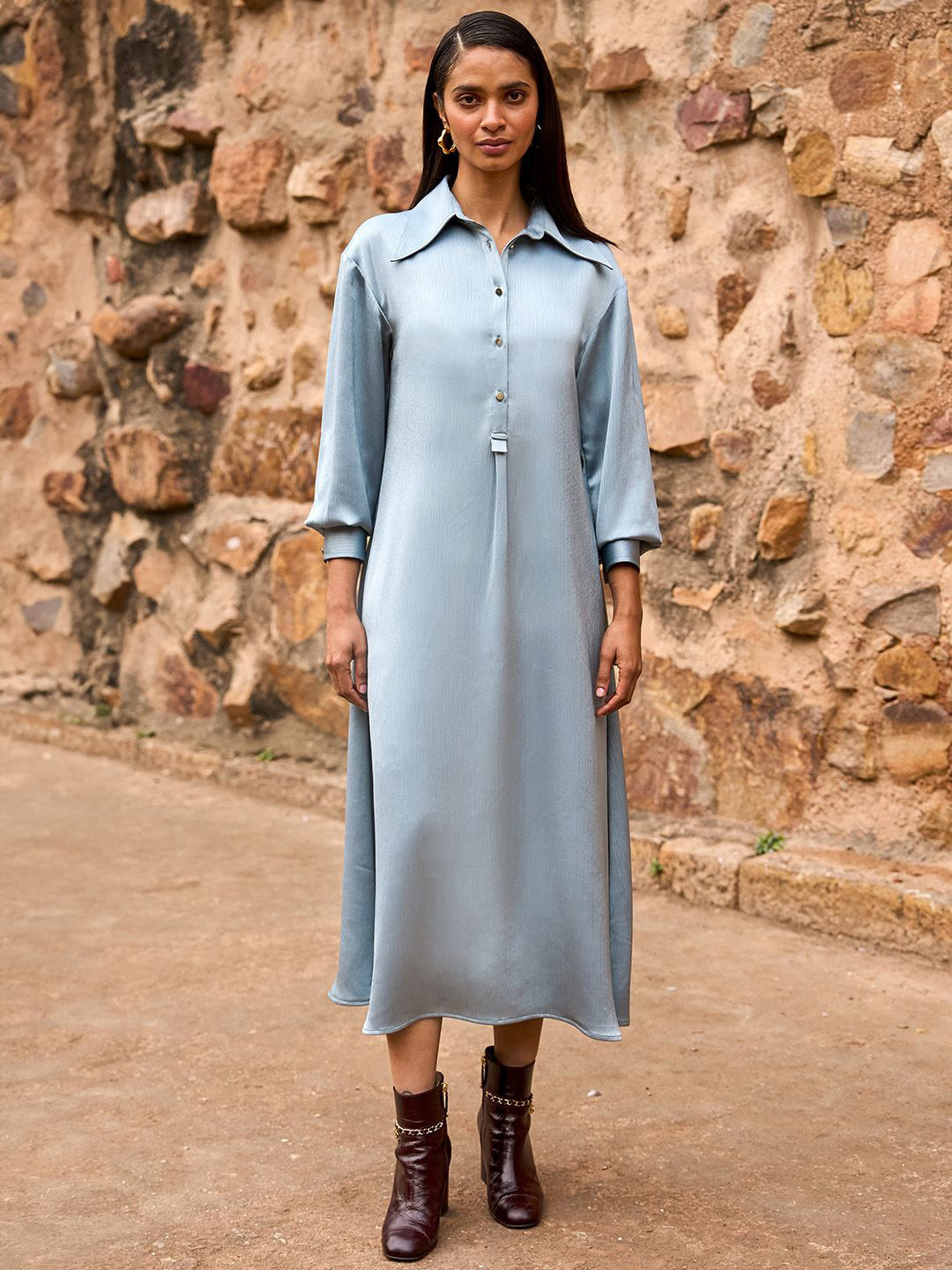 Dash and Dot Women Textured Satin Shirt Dress