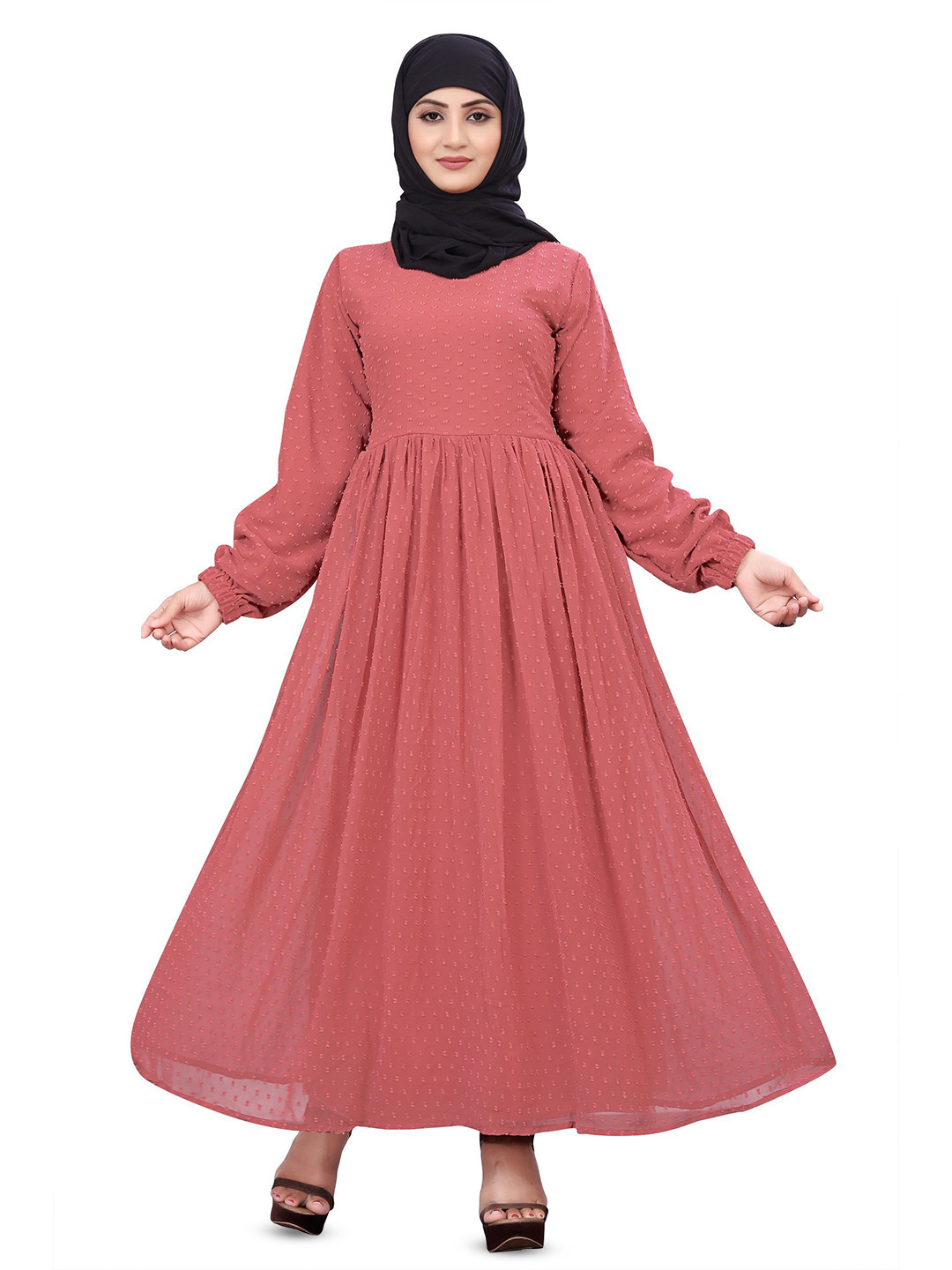 SARINKU Puff Sleeve Georgette Maxi Dress
