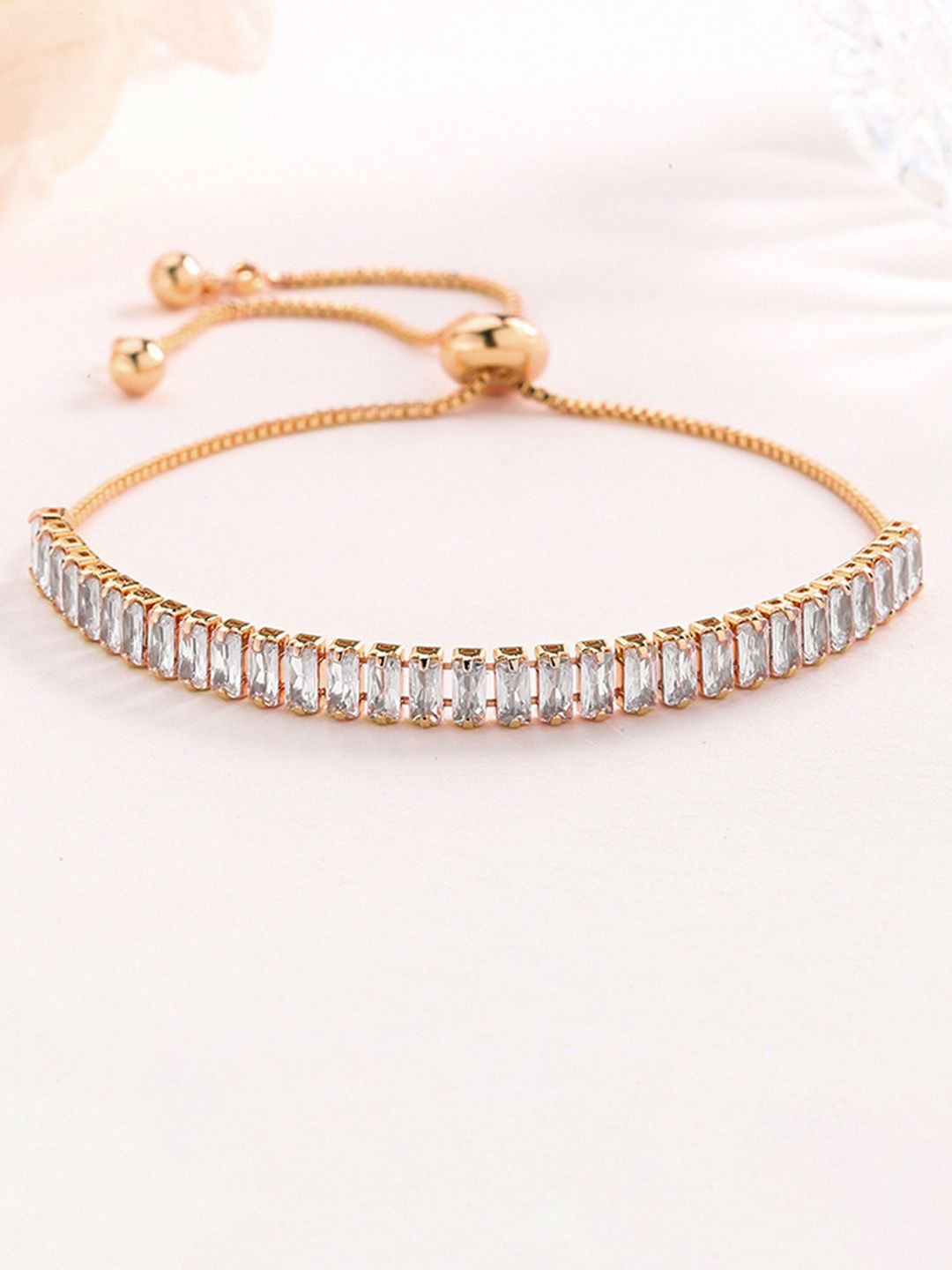 Peora Gold-Plated Crystals Baguette Stone Studded Adjustable Wraparound Bracelet