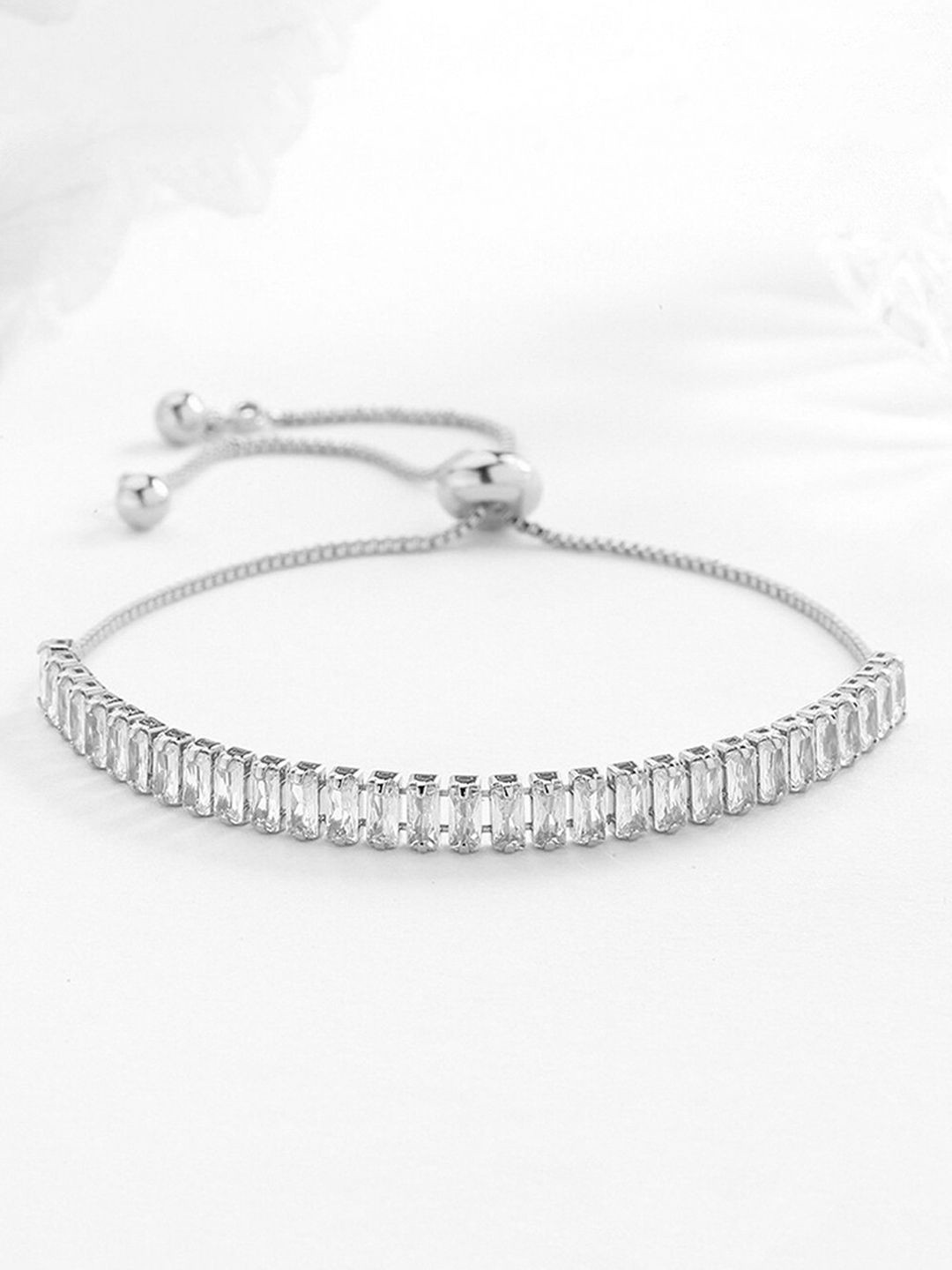 Peora Silver Plated Baguette Crystals Stone Studded Adjustable Wraparound Bracelet