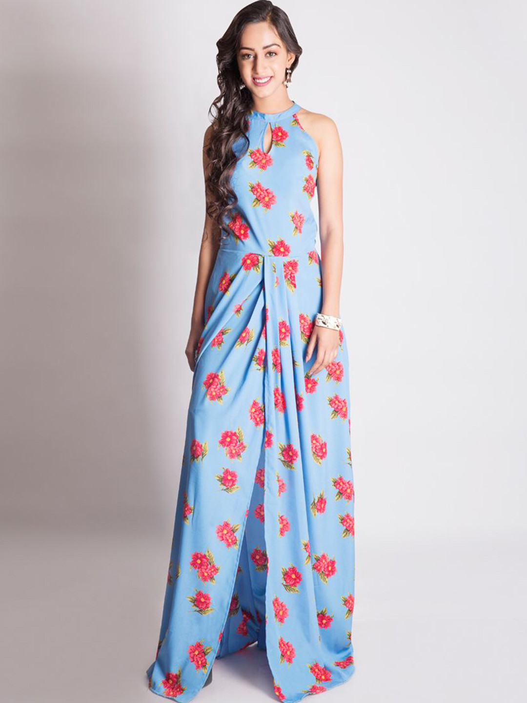 DELIS Floral Printed Backless Maxi Dress