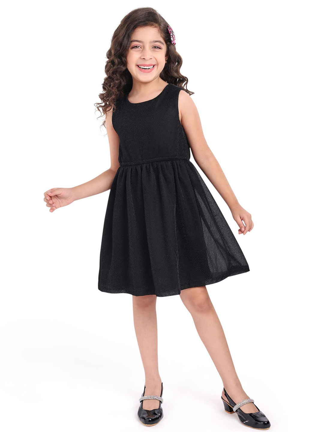 Hola Bonita Girls Fit and Flare Dress With Full Sleeves Mandarin Collared Jacket