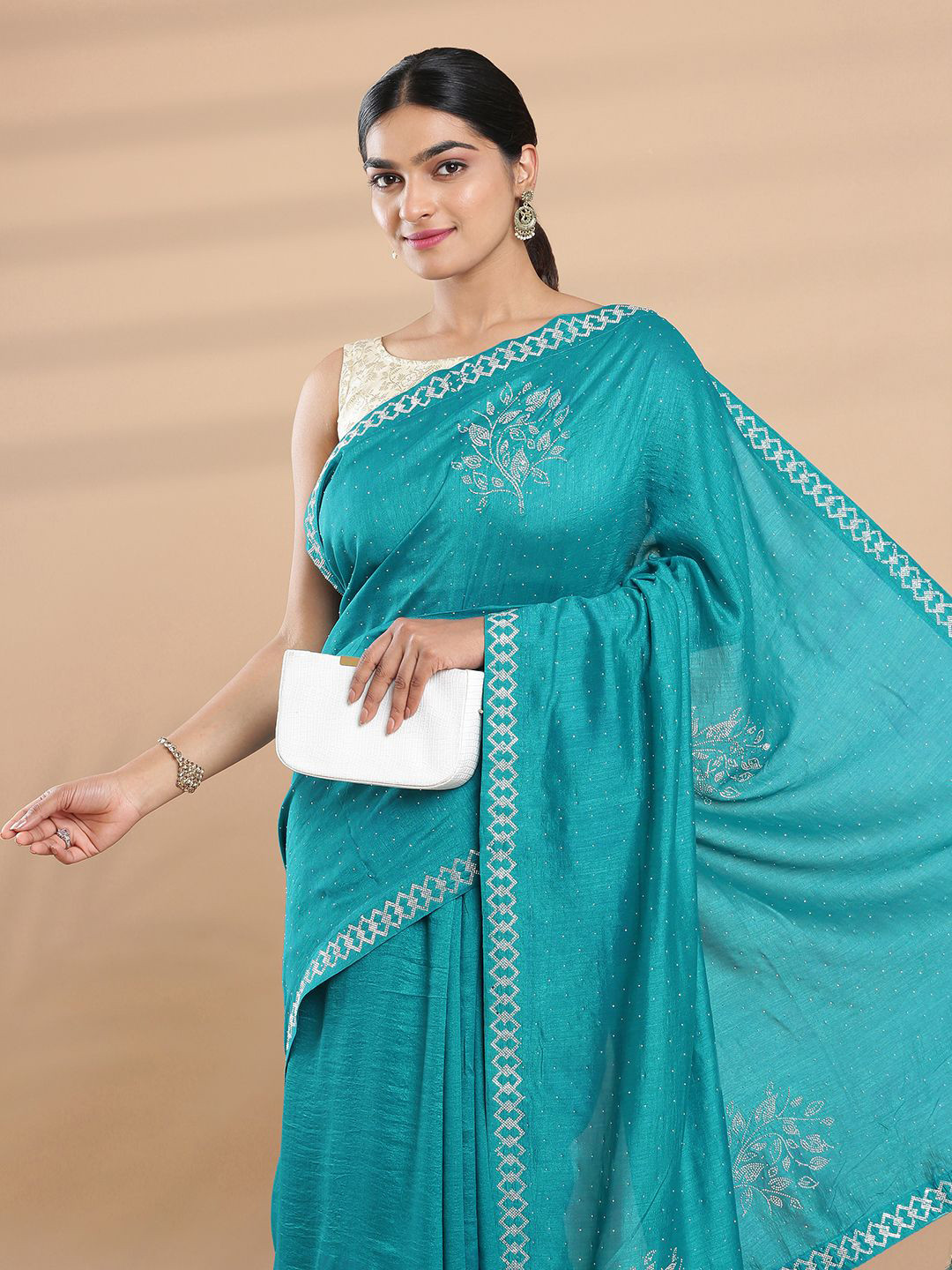 Kalyan Silks Embellished Beads and Stones Silk Blend Saree