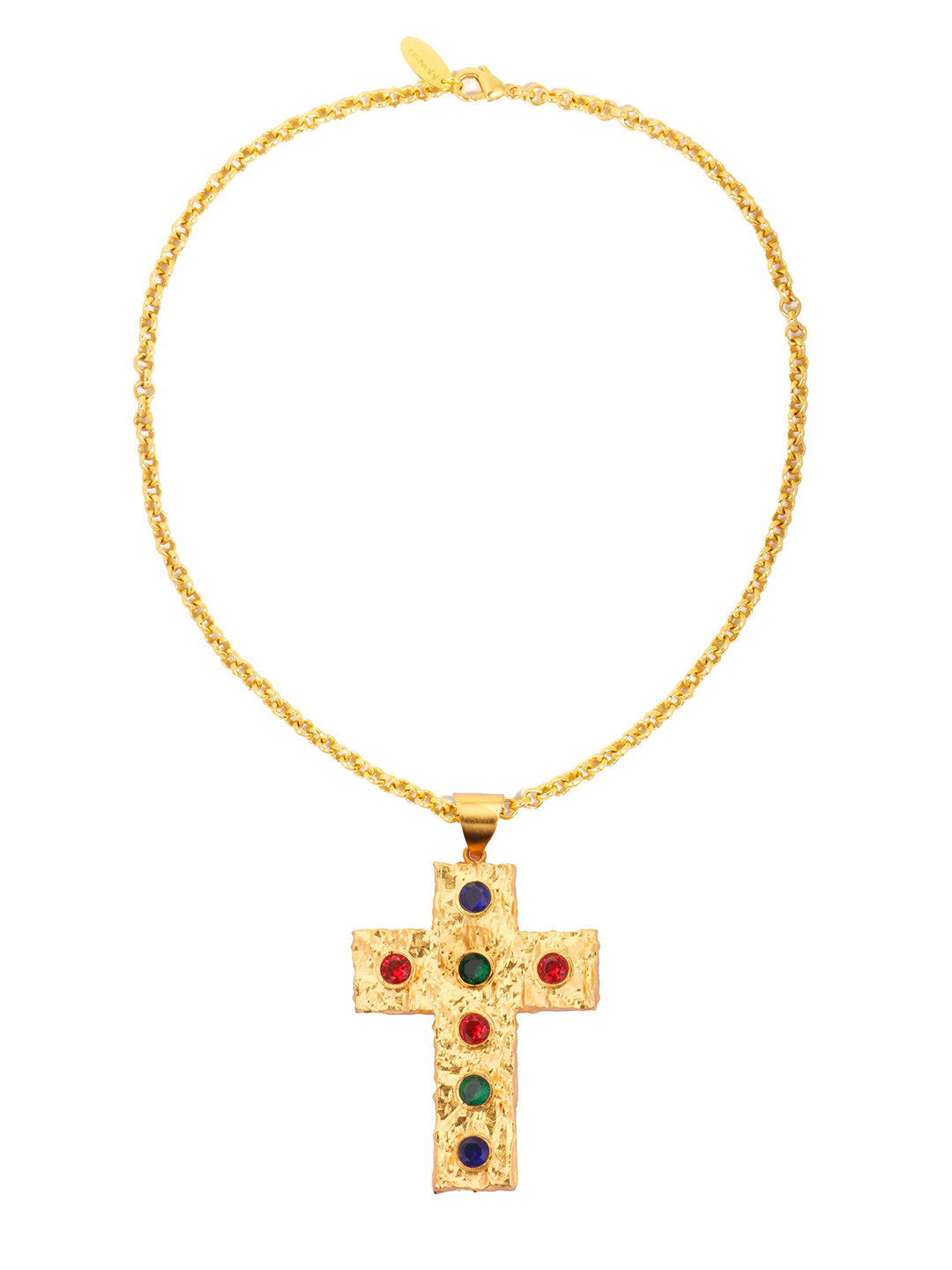MNSH Gold-Plated Stones-Studded Cross Shaped Pendants With Chains