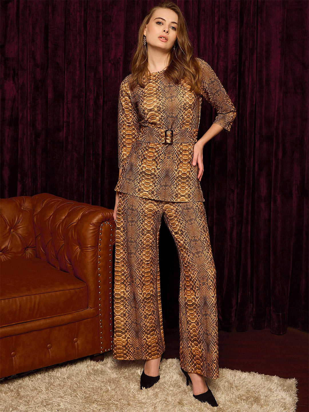 MABISH by Sonal Jain Boat Neck Coord Set With Belt