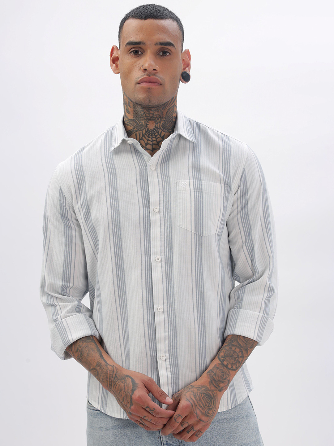 BS BLUE SQUAD Men Regular Fit Vertical Stripes Casual Shirt