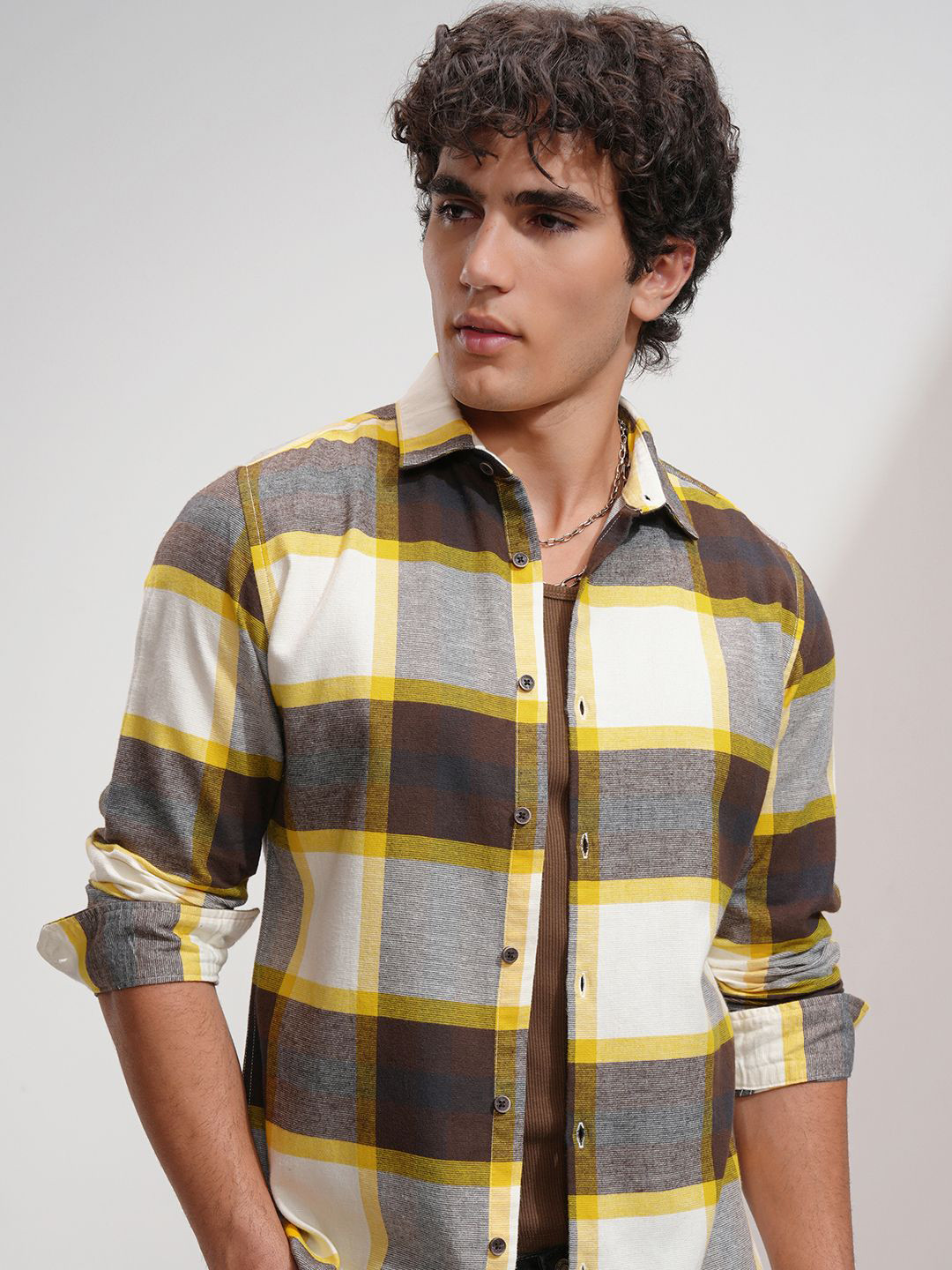 HIGHLANDER Men Flannel Textured Checked Casual Regular Fit Shirt