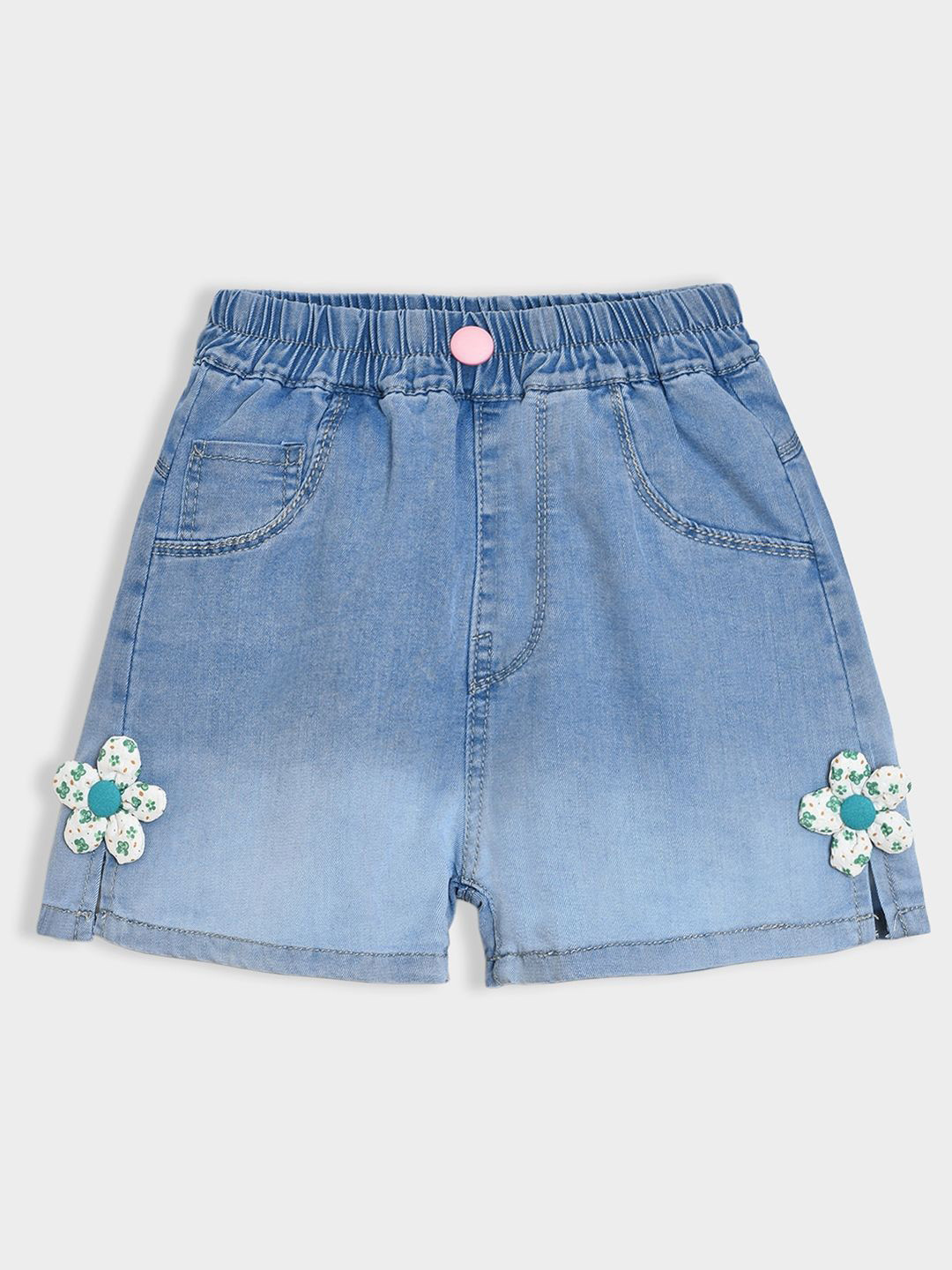 MiArcus Girls Double Shade Solid Denim Shorts
