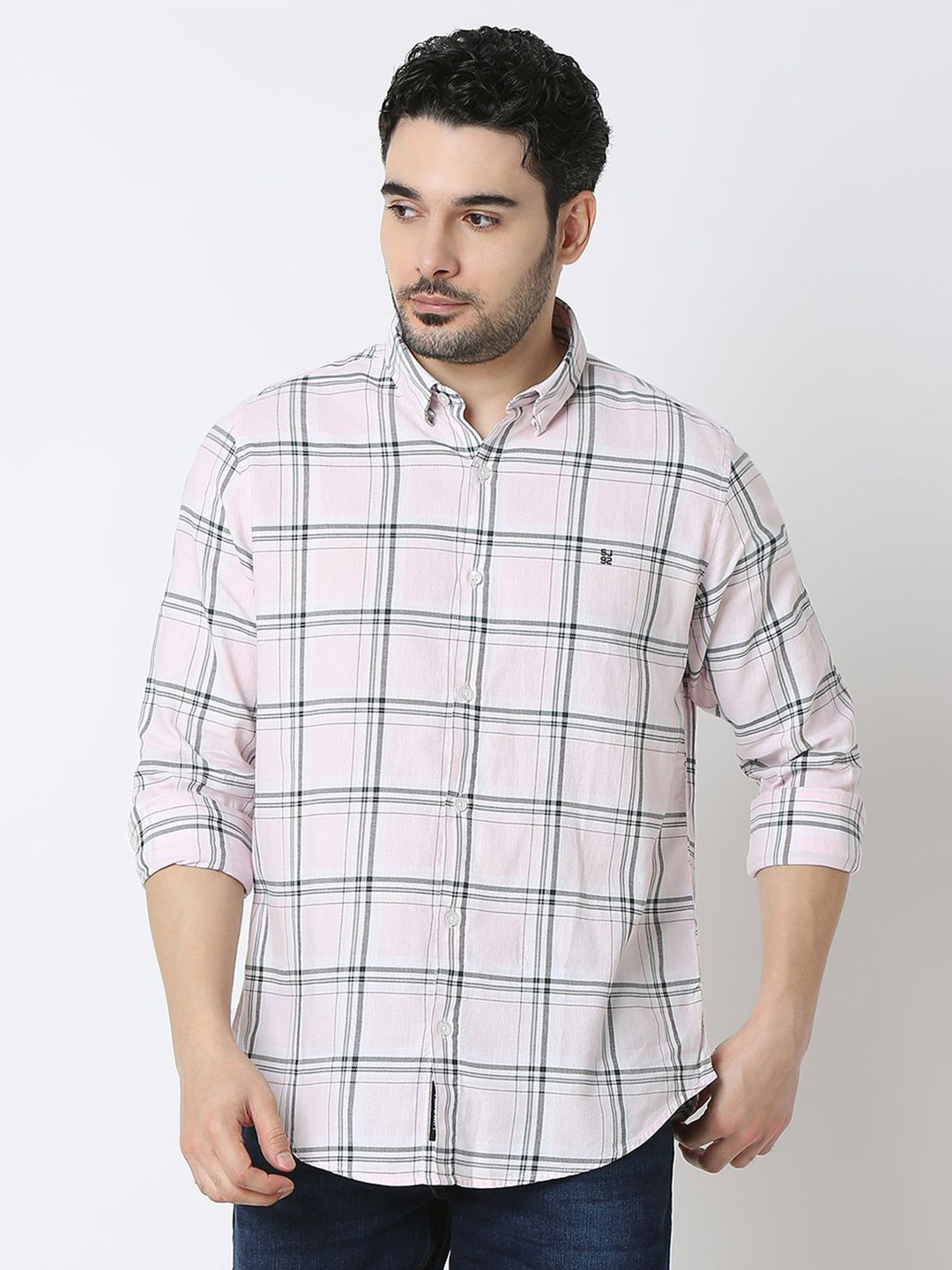 SPYKAR Men Spread Collar Tartan Checked Cotton Casual Shirt