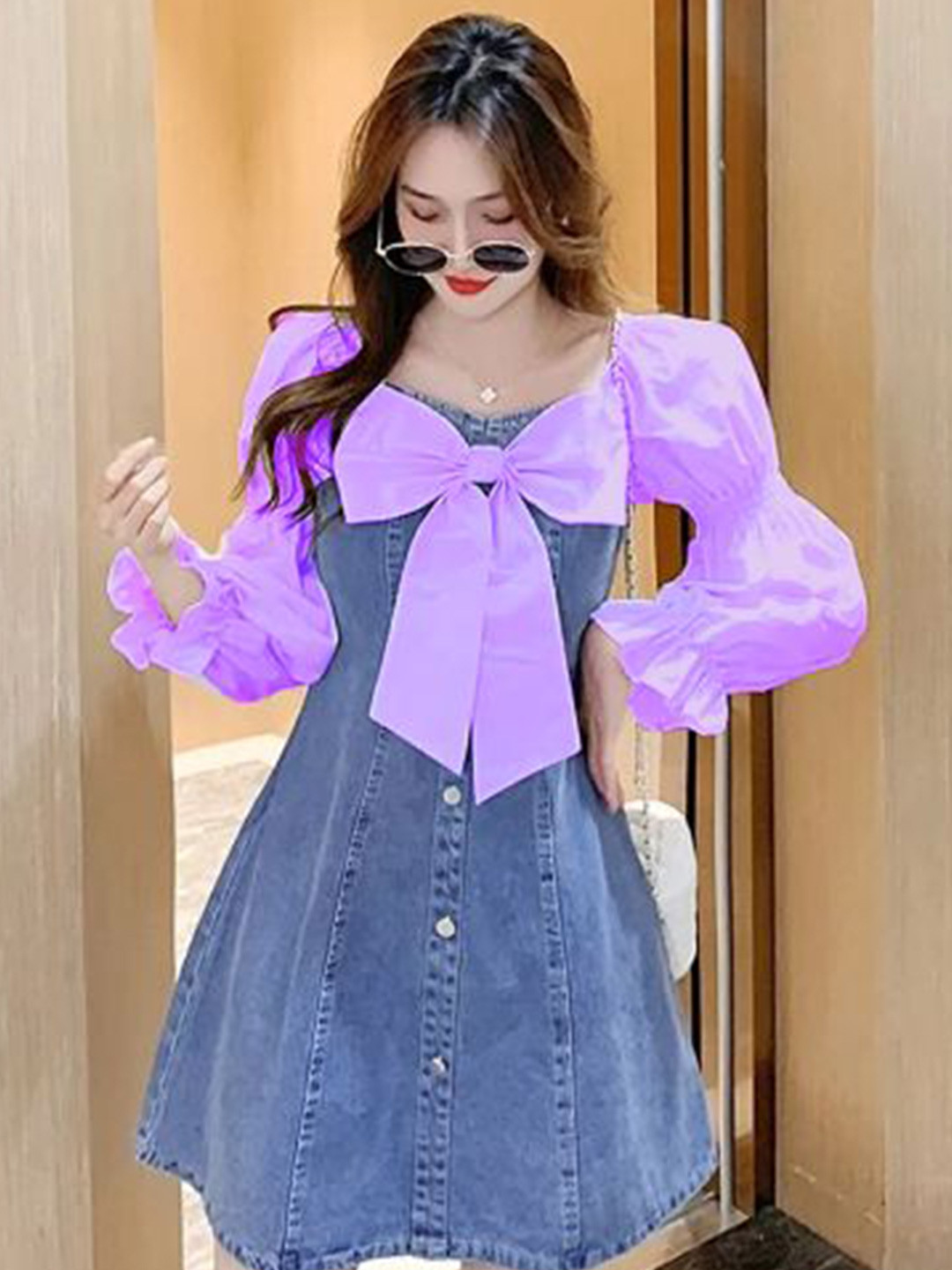 TIARA WORLD Women Colourblocked Denim A-Line Dress