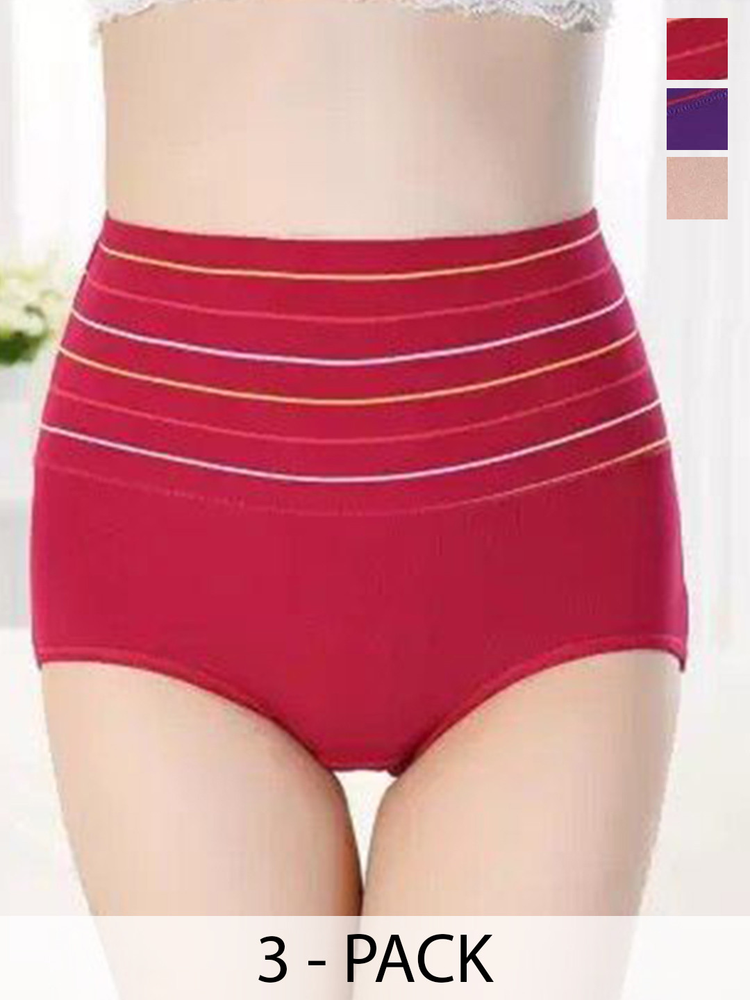 SHREE GANESH FASHION Pack Of 3 High-Rise Hipster Briefs 2076 CR-MR-PR 003 M