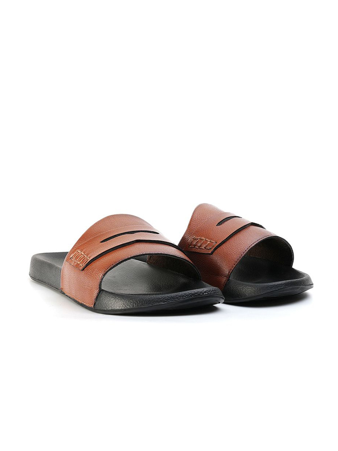 MONKSTORY Men Old Money Minimalist Sliders - Tan
