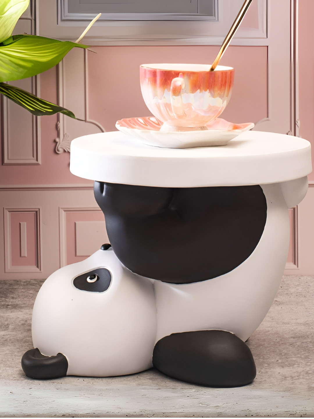 SMOKEY COCKTAIL Panda White Polyresin Glossy Living Room Medium Showpiece - 9.4 Inches