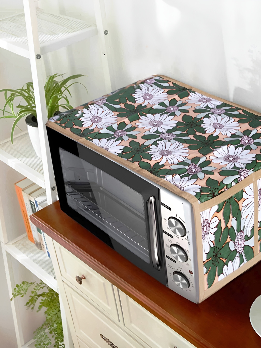 Dakshya Industries Green & White Floral Printed Microwave Oven Cover