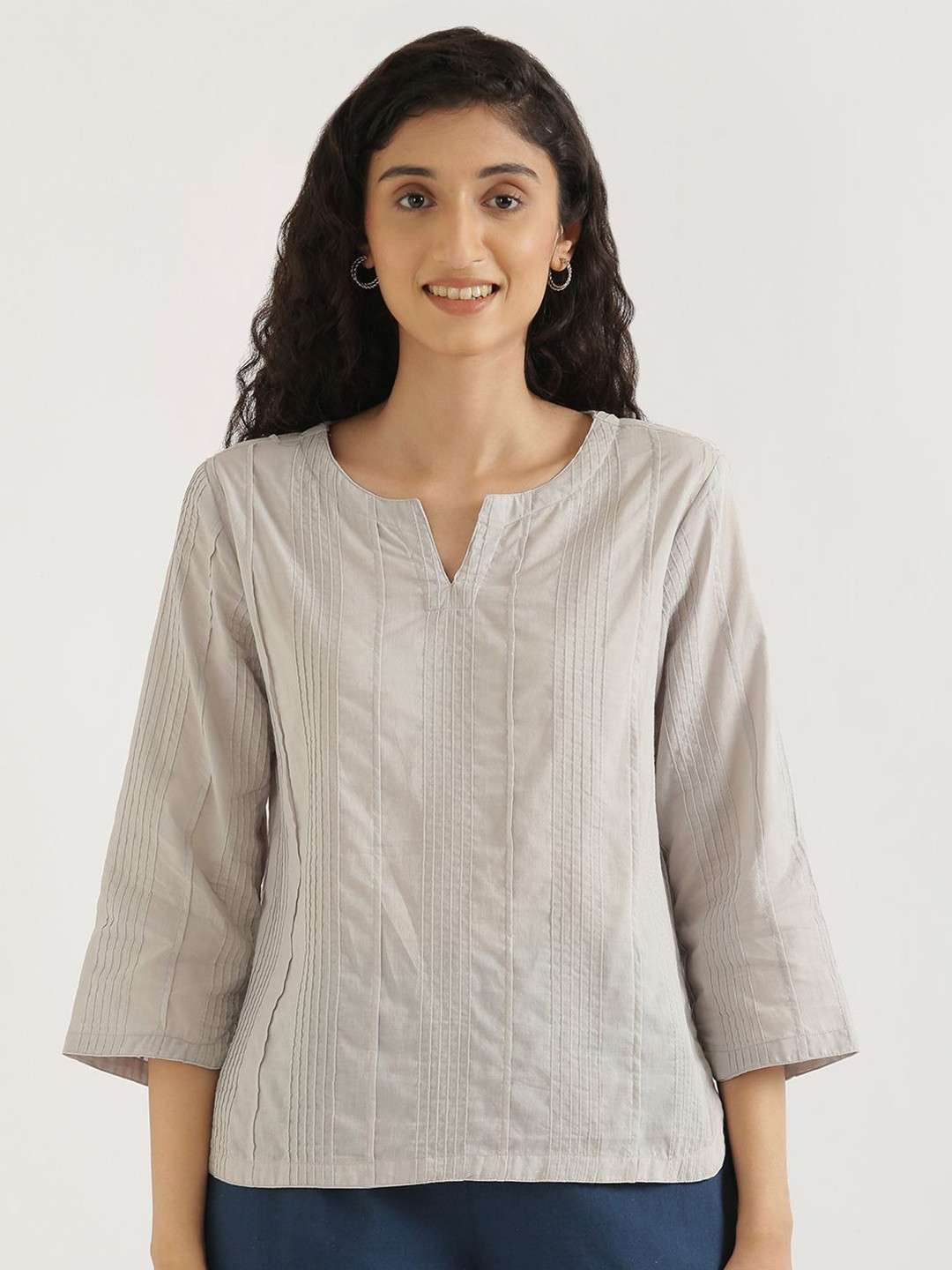 SAADAA Women Everyday Cotton Grey Top for Casual & Office Wear