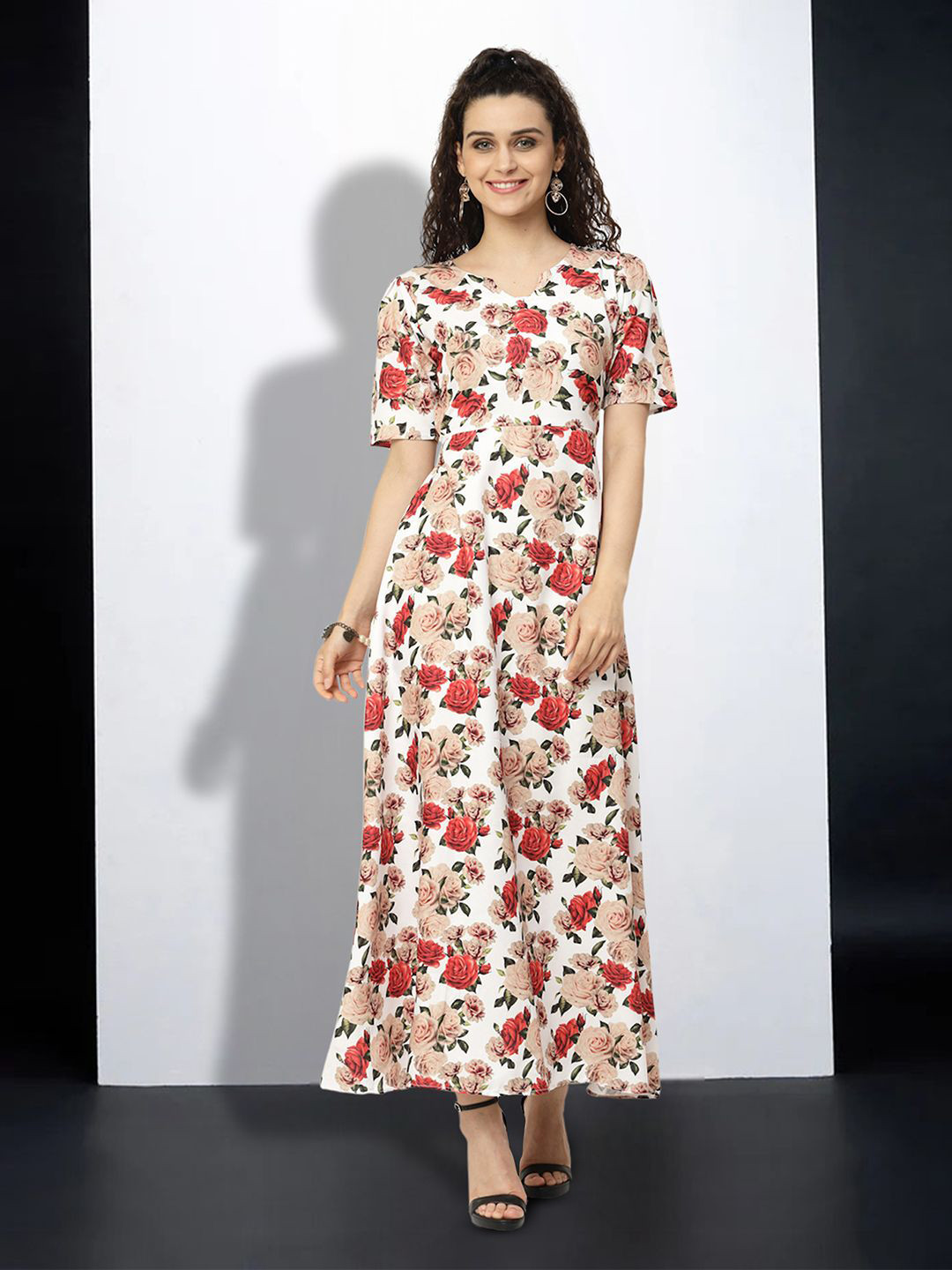 MISS AYSE Women Floral Printed Cotton Maxi Dress