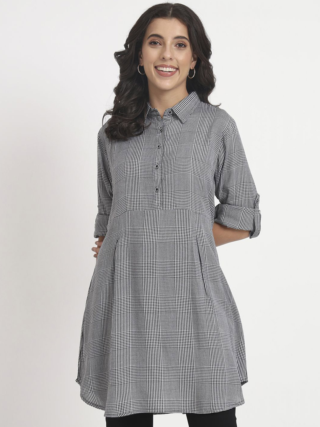 ANGOORI FASHION Women Cotton Checked Shirt Dress