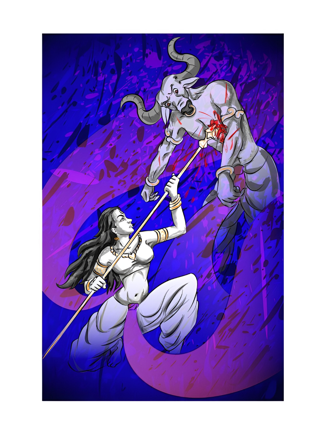 Inephos Navy Blue & White Religious Printed Canvas Wall Art