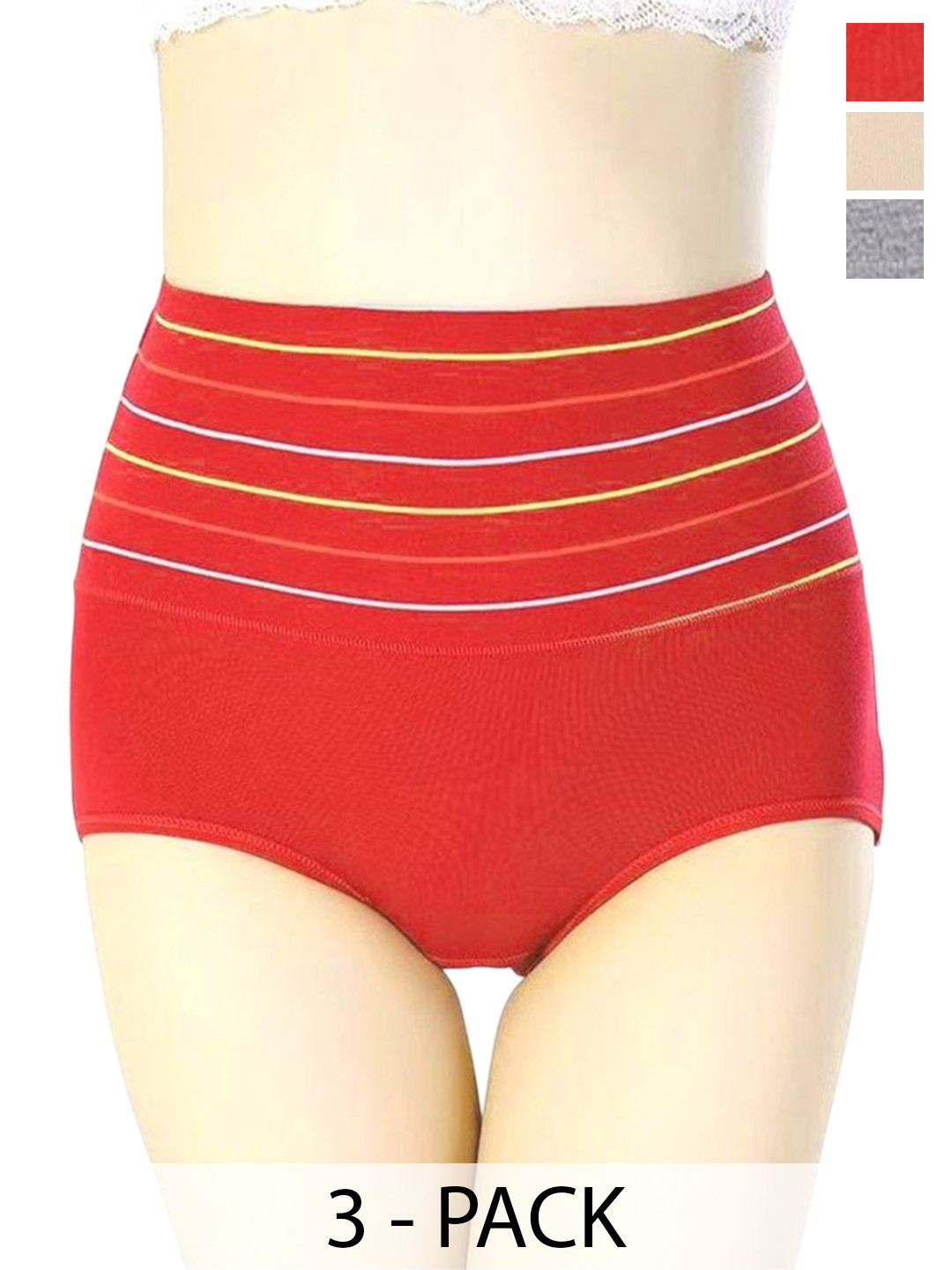 SHREE GANESH FASHION Women Pack Of 3 High-Rise Hipster Briefs 2076 CR-GR-RD 003 M