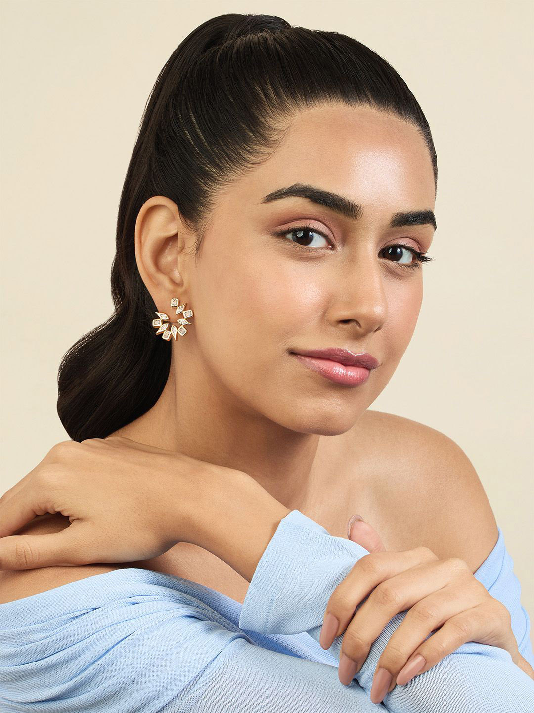 Isharya 18KT Gold Plated CZ-Stone Studded Contemporary Tennis Girlie Small Studs