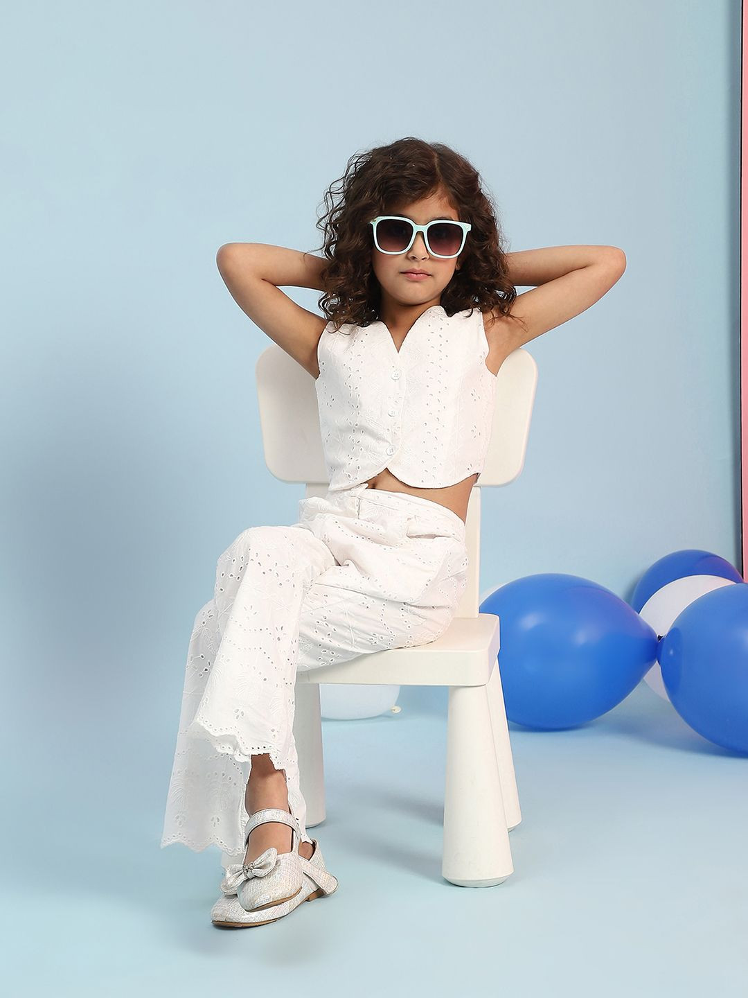 Biba Girls V-Neck Pure Cotton Waistcoat And Trouser