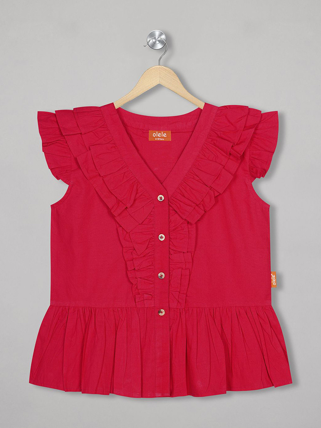 Olele Girls Red Ruffle V-Neck Cotton Victoria Top
