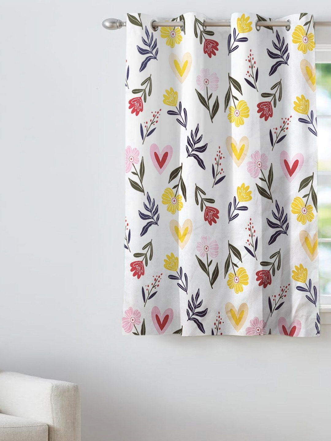 ANA White & Yellow Floral Room Darkening Window Curtain