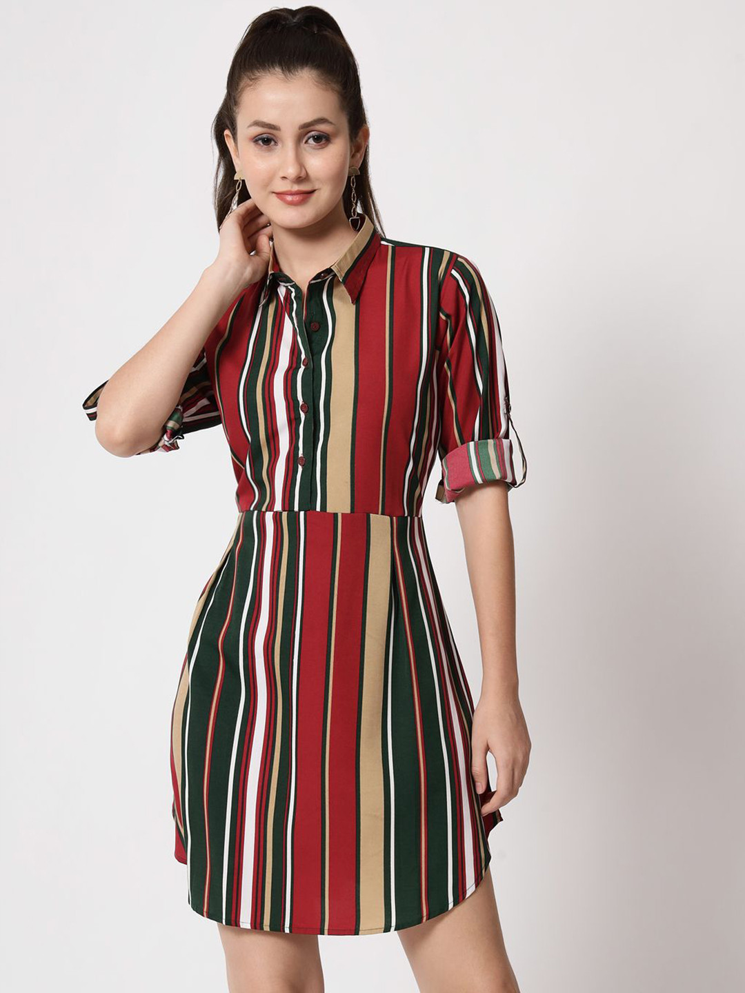 ANGOORI FASHION Striped Shirt Collar Dress