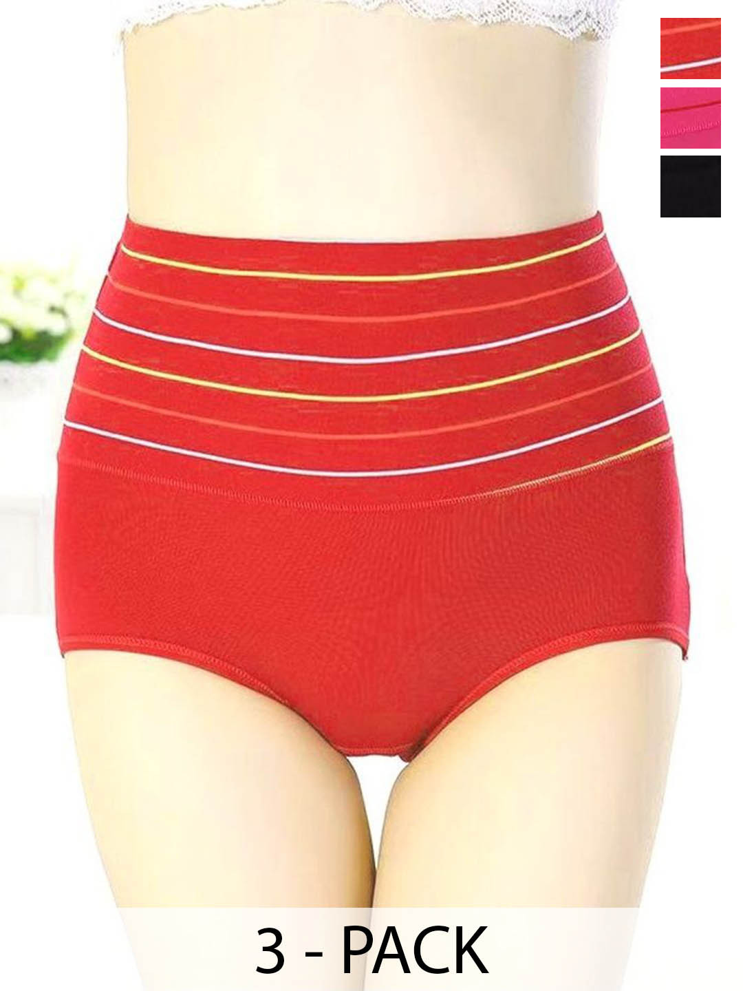 SHREE GANESH FASHION Women Pack Of 3 High-Rise Hipster Briefs 2076 BK-PK-RD 003 M