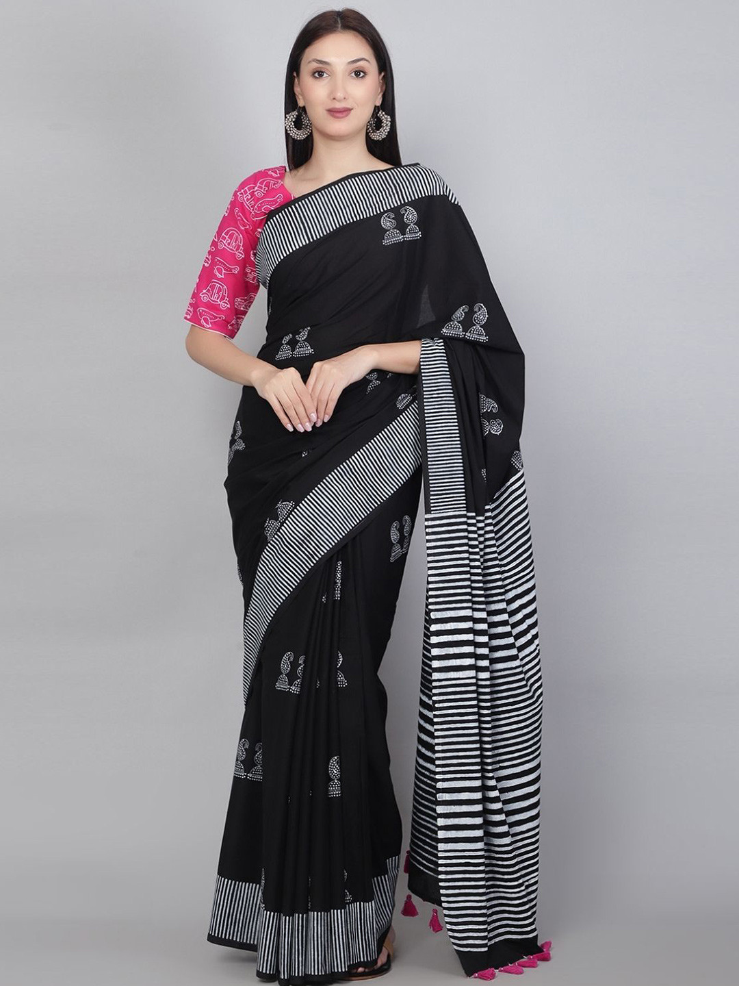 PALASH Hand Block Printed Cotton Mulmul Saree