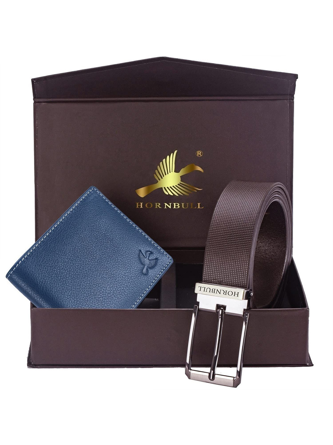 Hornbull Maddison Leather RFID Protected Navy Wallet & Belt Accessory Gift Set