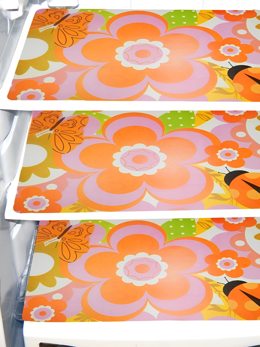 Dakshya Industries Orange-Colored 3 Pieces Floral Printed Refrigerator Appliance Covers