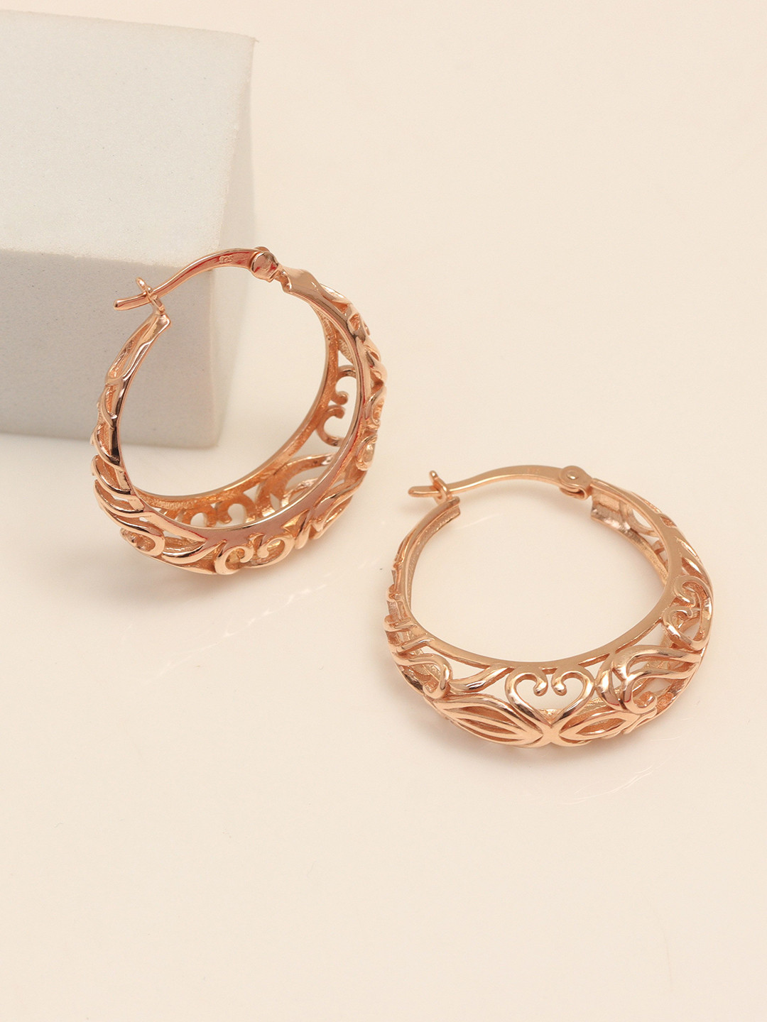 LeCalla 925 Sterling Silver 14K Rose Gold-Plated Contemporary Shaped Hoop Earrings