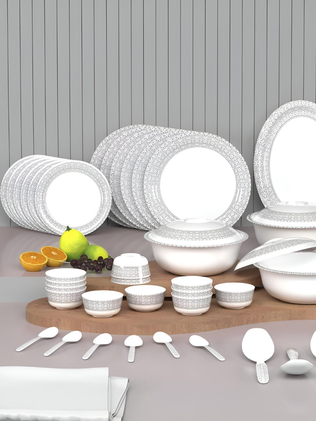 Castleite Grey Geometric Melamine Dishwasher and Microwave Safe 40 Piece Dinner Set