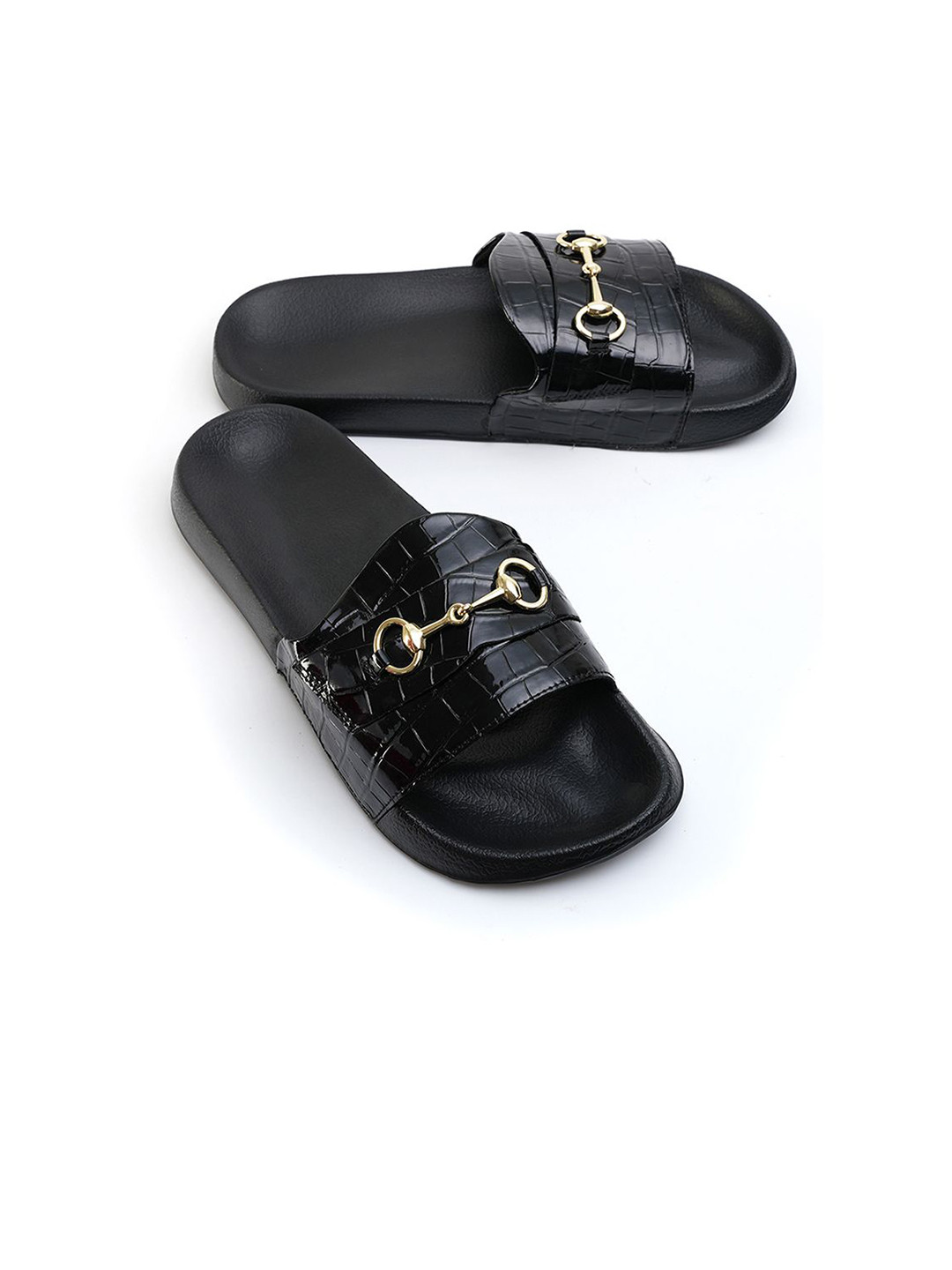 MONKSTORY Men Old Money Horsebit Sliders - Black