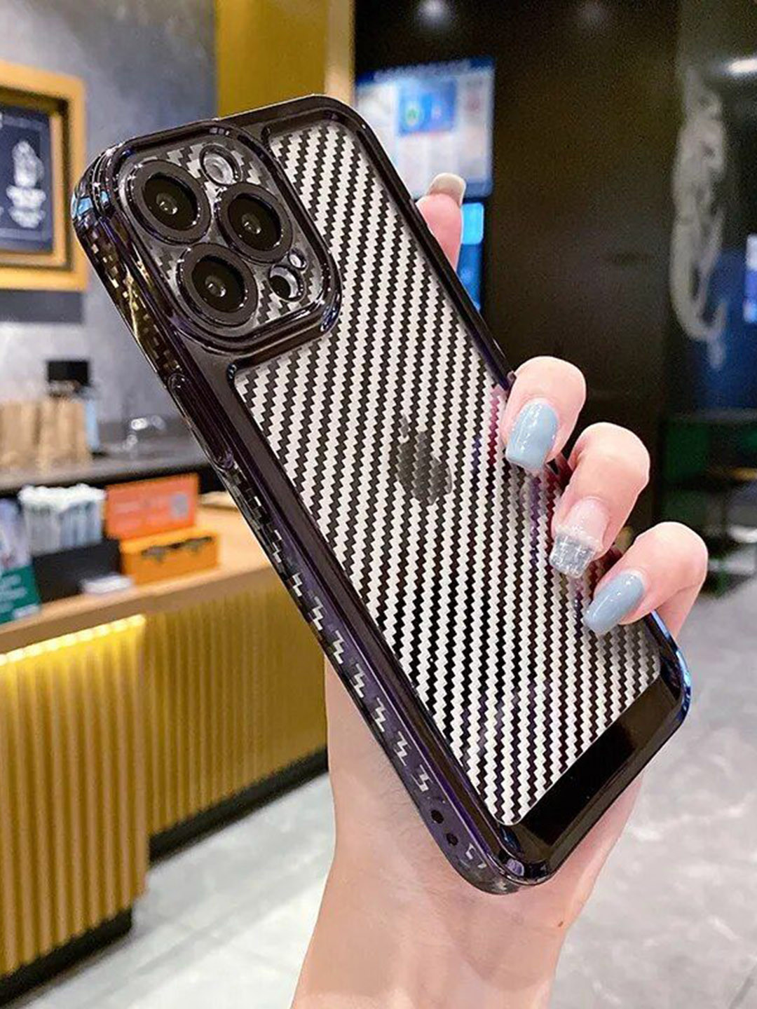 Luxury Kase Creative Plating Carbon Fiber iPhone 13 Pro Back Case