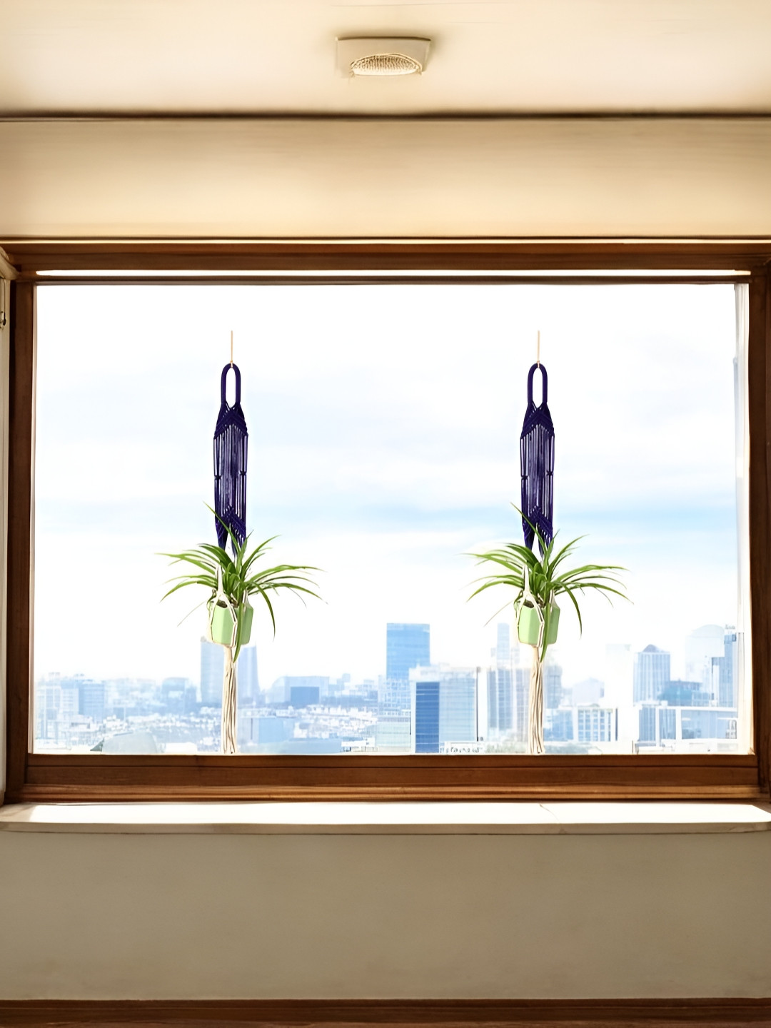 DULI Blue 2 Pieces Macrame Cotton Thread Boho Hanging Planters