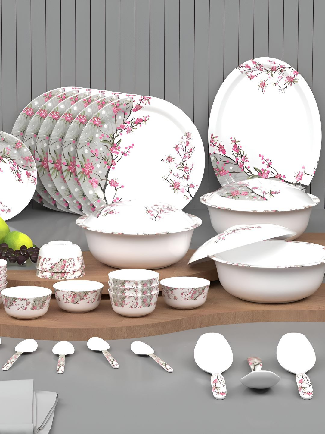 Castleite White Floral Melamine Microwave Safe 40 Piece Dinner Set