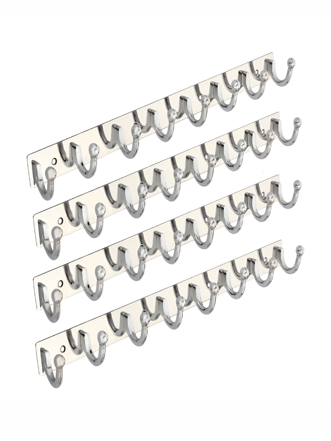SHOPTRY Silver-Toned 4 Pieces Cloth Hook Rails