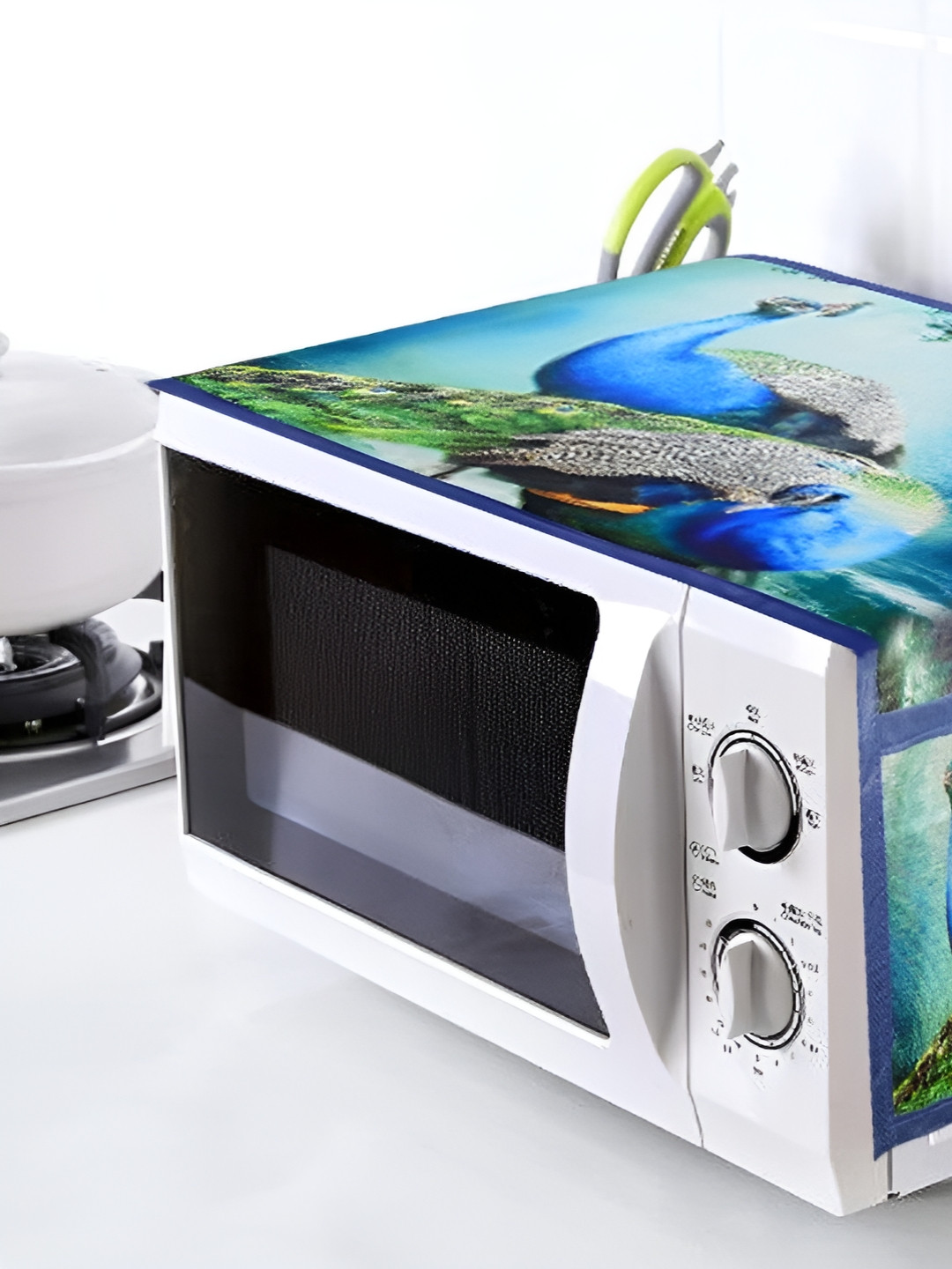 Dakshya Industries Blue & Green Peacock Printed Microwave Oven Cover