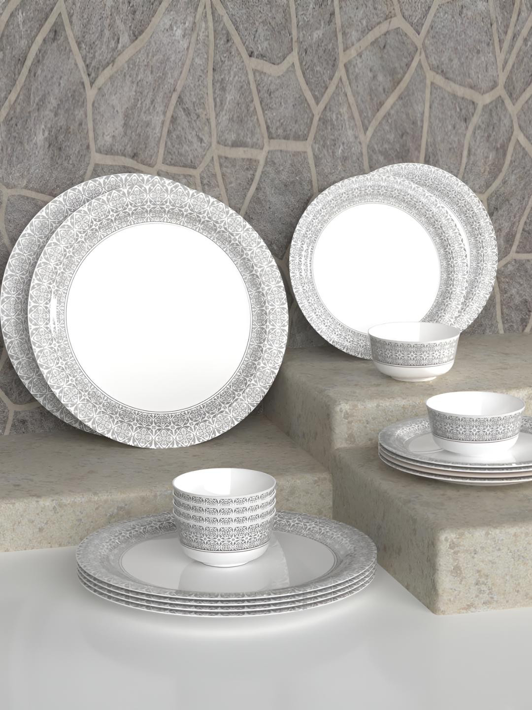 Castleite Grey Floral Melamine Microwave Safe 18 Piece Dinner Set