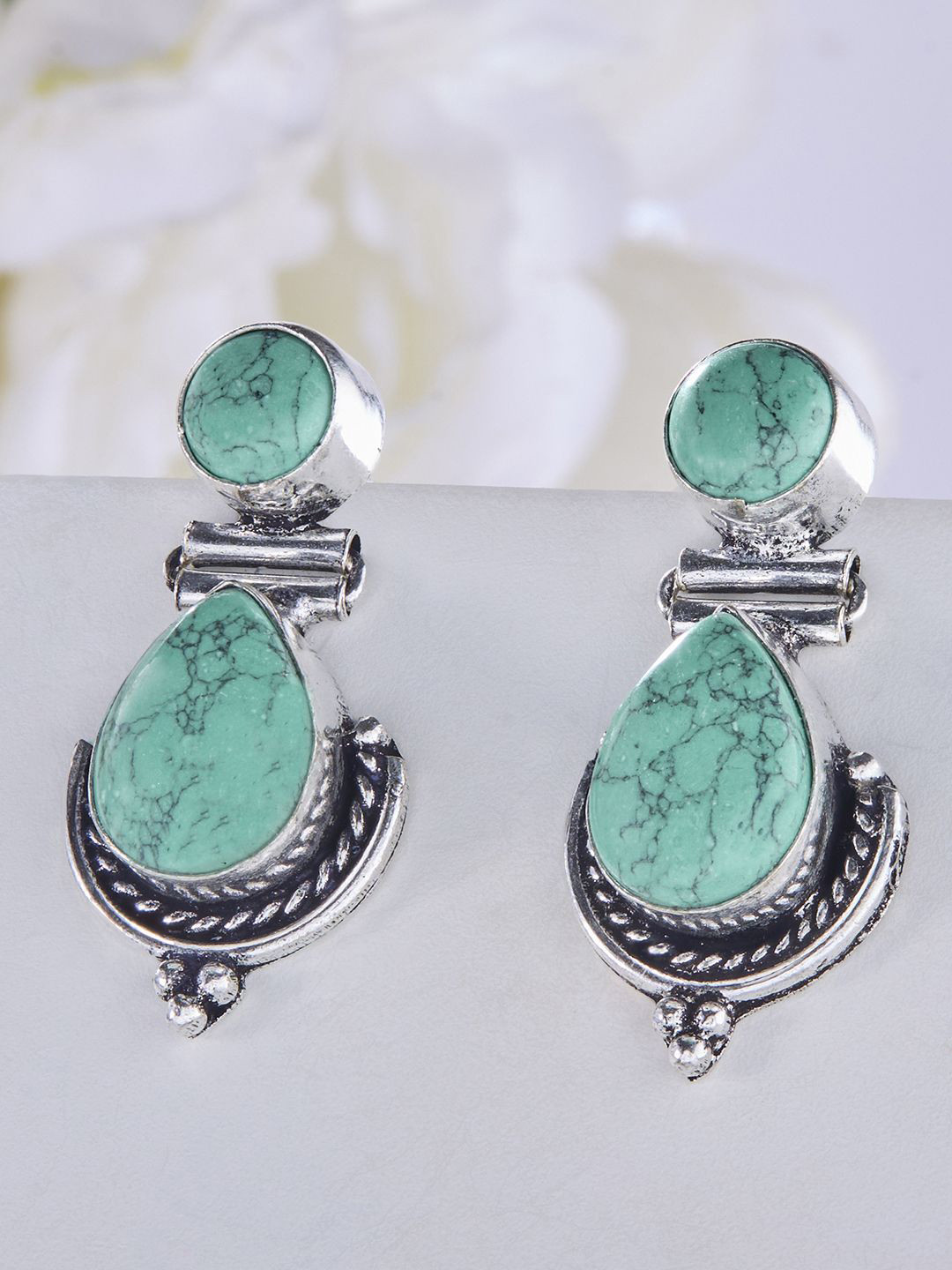 Priyaasi Silver Plated Artificials Stones Contemporary Oxidized Marble Drop Earrings