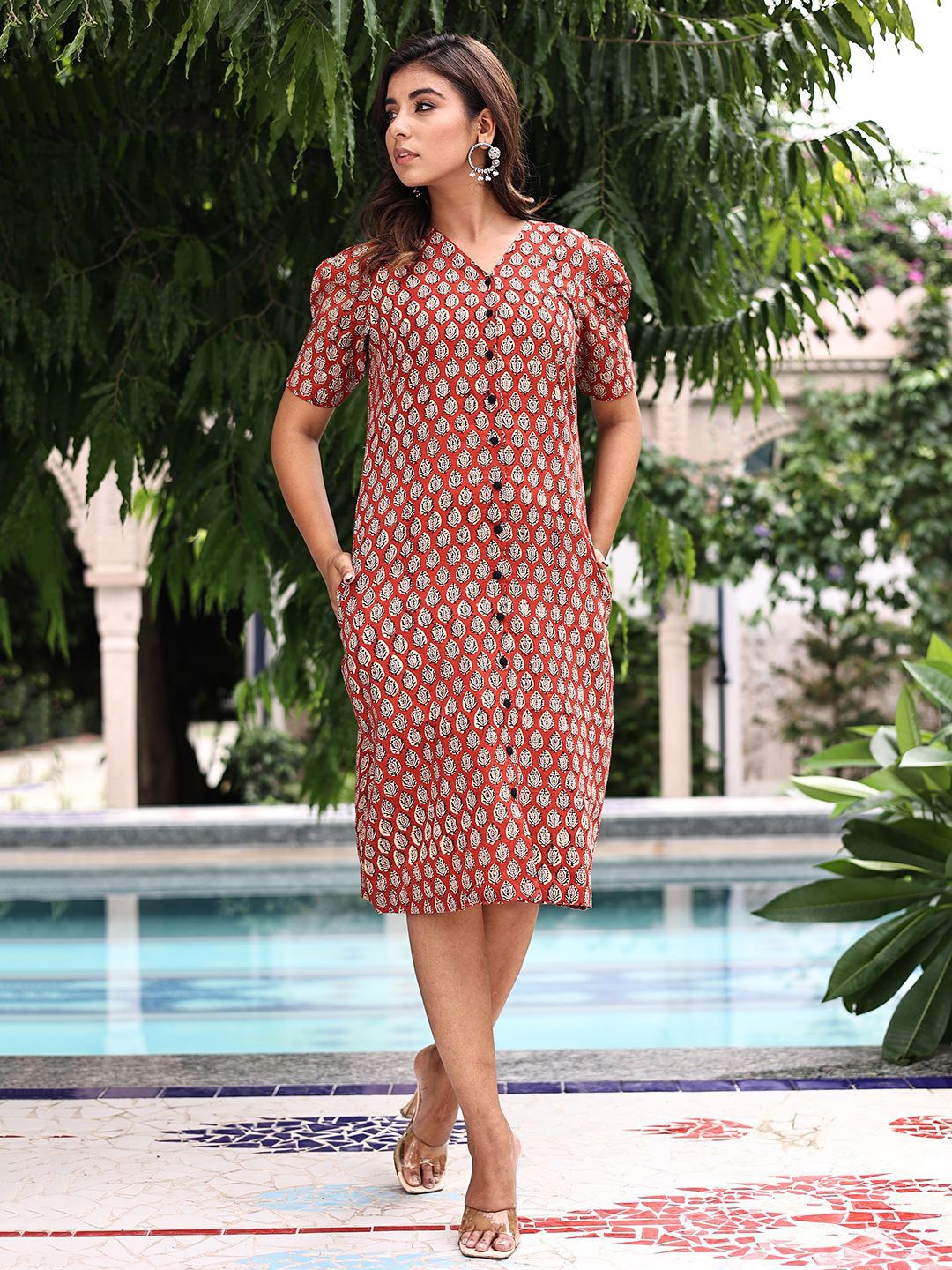 Eco Clothing Women Ethnic Motifs Printed Jumper Midi Dress