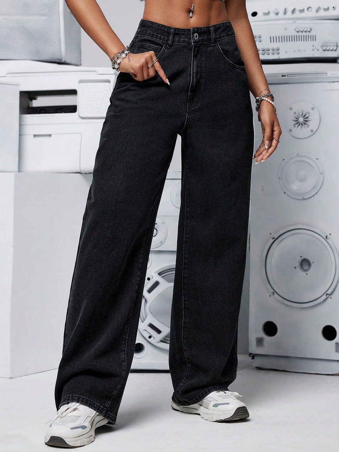 Glossia Women Comfort Straight Fit High-Rise Acid Wash Stretchable Jeans