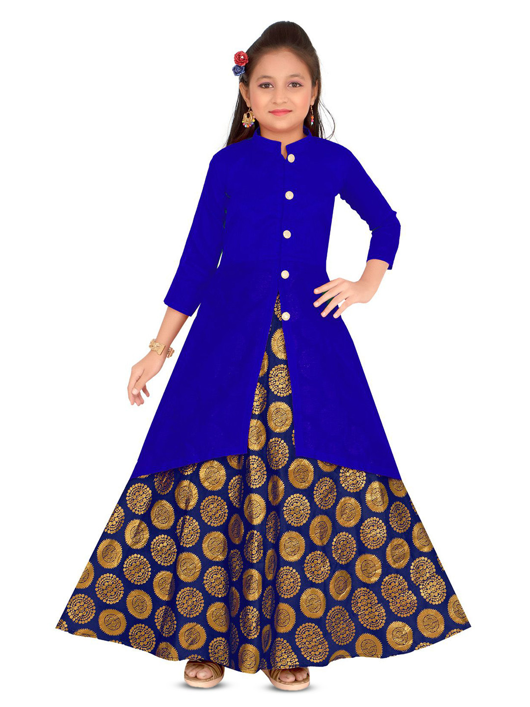 RUTU FASHION Girls Mandarin Collar Kurta With Skirt