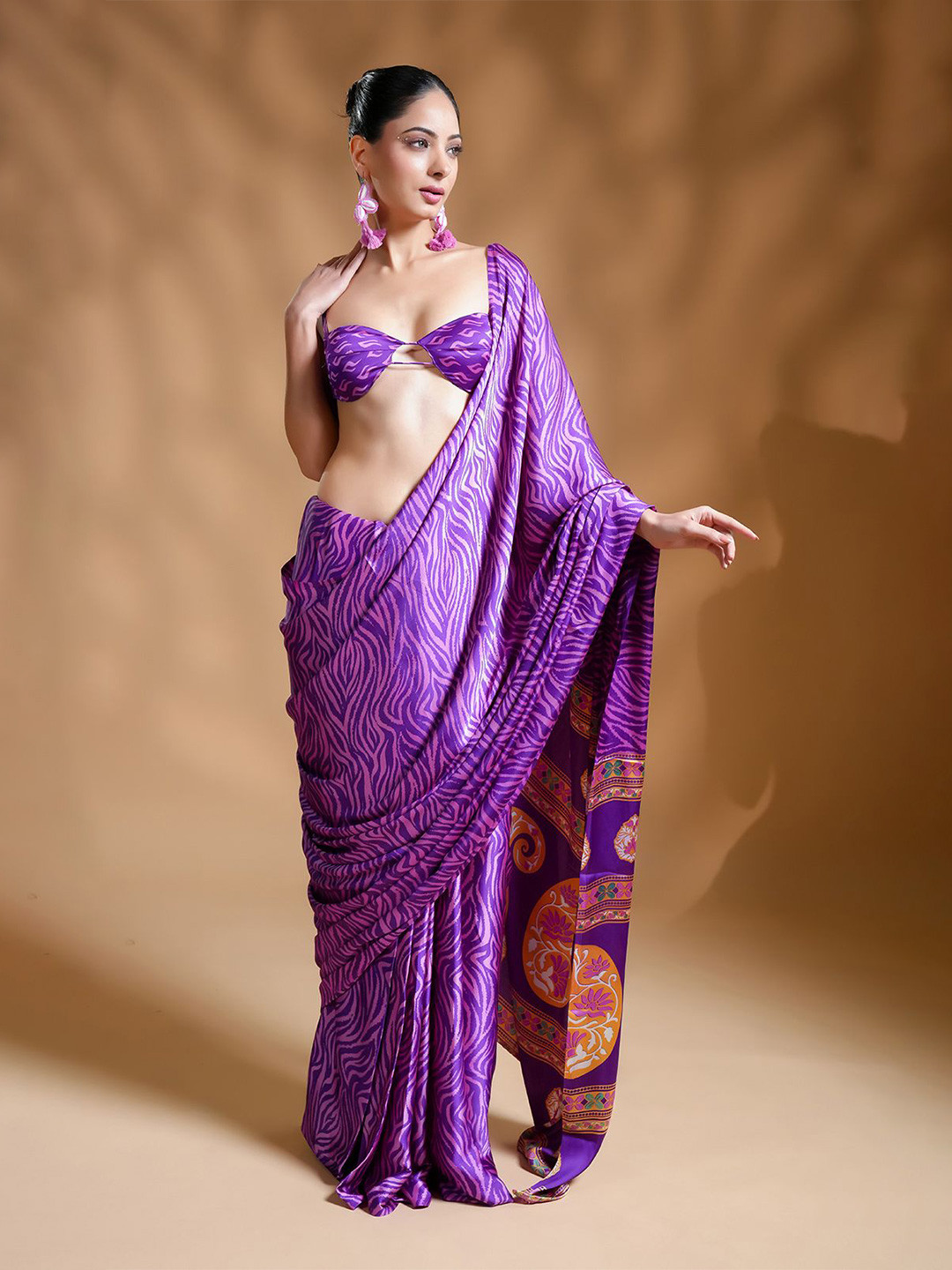 HANDME Exquisite Premium Satin Ready To Wear Saree With Designer Blouse Fabric
