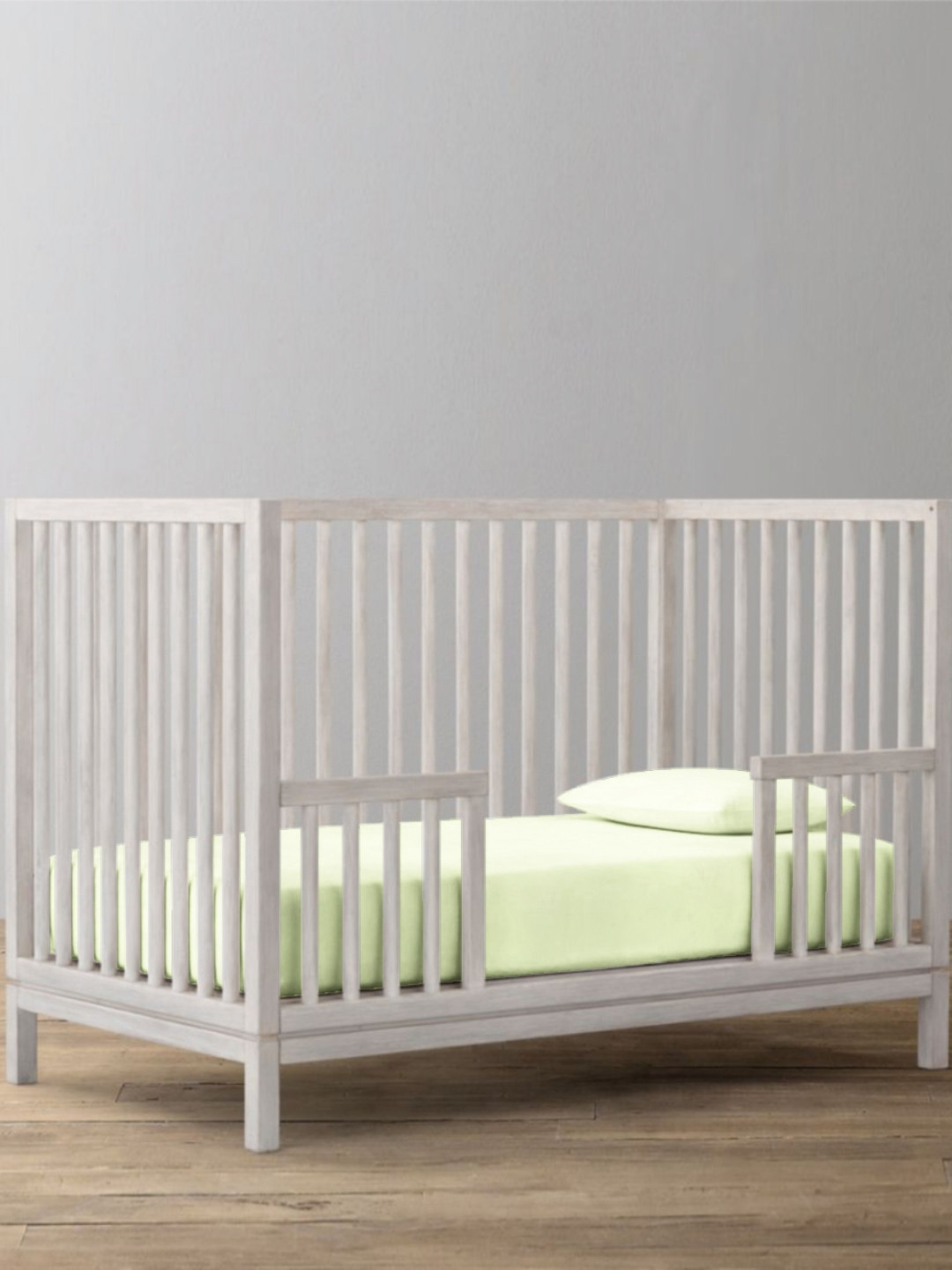 THE BABY ATELIER Green Cotton Breathable 300 TC Fitted Crib Fine Bedsheet with a Pillow Cover-53 x 26 inches